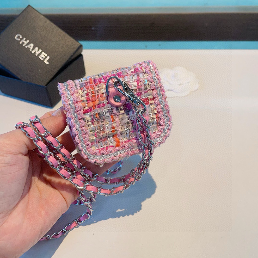 ❤️香奈儿CHANEL mini斜挎包包 粗花呢通用耳机包💥官网1:1耳机包 时尚迷你包包，配链条⛓️挂