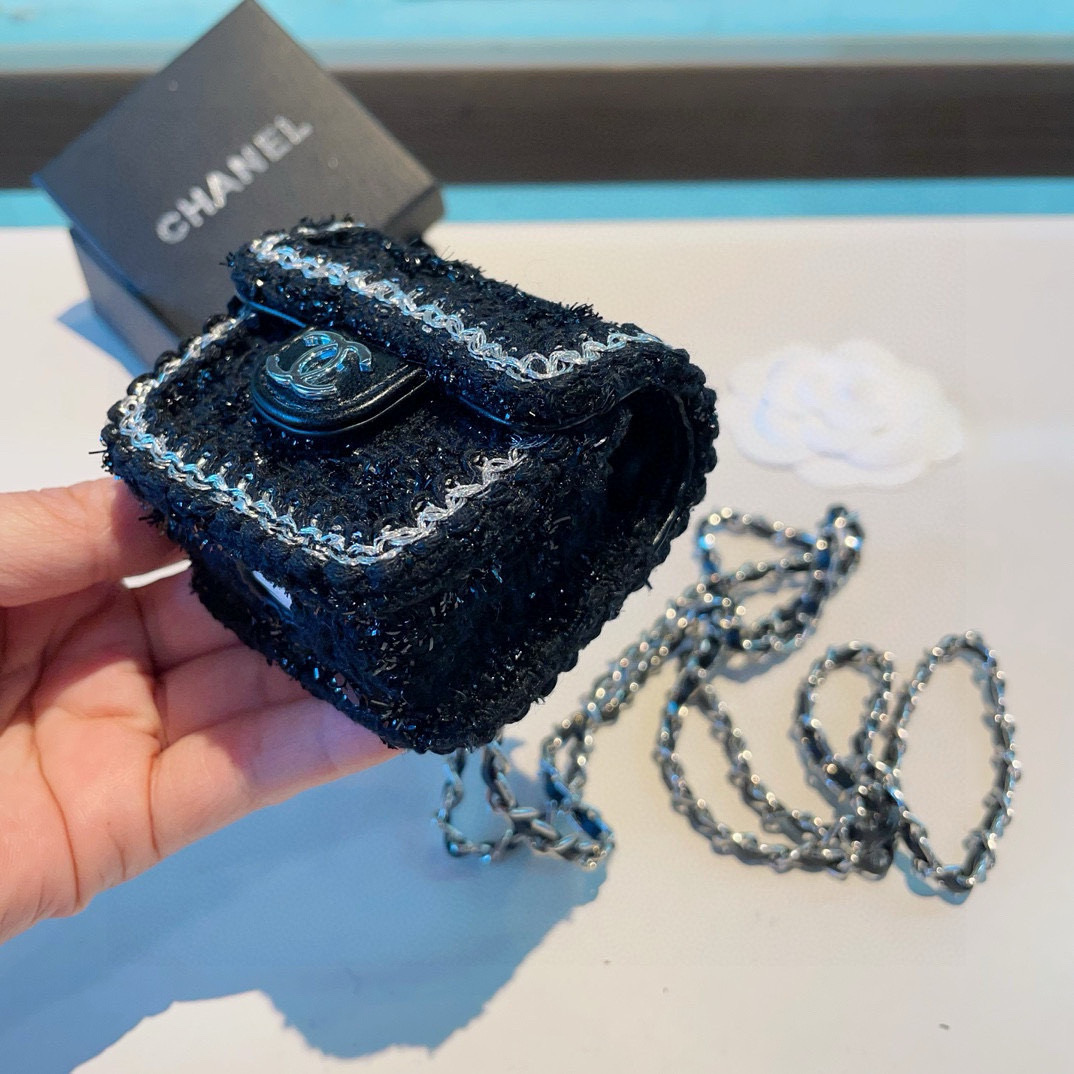 ❤️香奈儿CHANEL mini斜挎包包 粗花呢通用耳机包💥官网1:1耳机包 时尚迷你包包，配链条⛓️挂