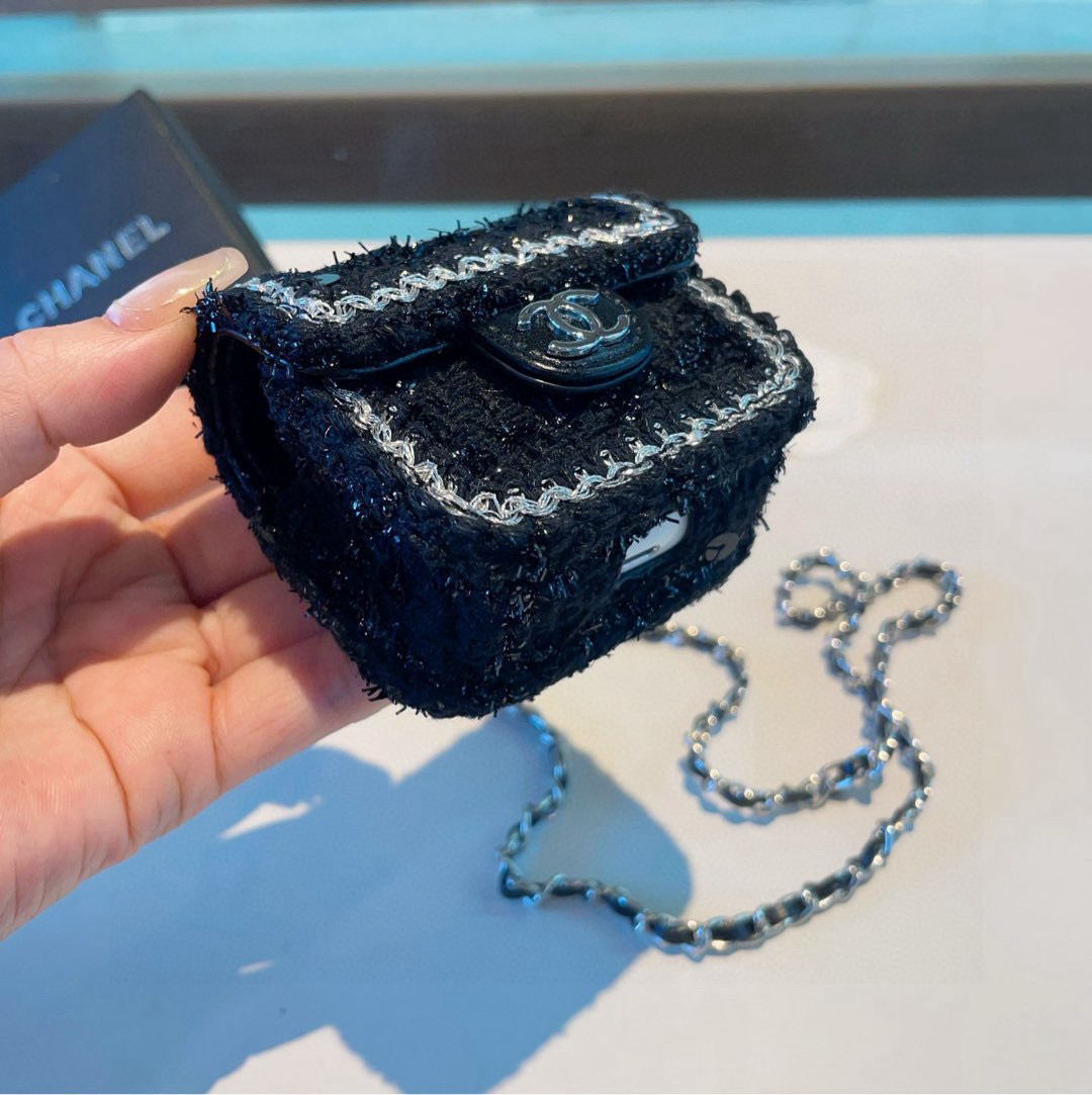 ❤️香奈儿CHANEL mini斜挎包包 粗花呢通用耳机包💥官网1:1耳机包 时尚迷你包包，配链条⛓️挂