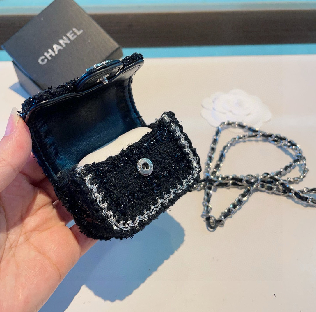 ❤️香奈儿CHANEL mini斜挎包包 粗花呢通用耳机包💥官网1:1耳机包 时尚迷你包包，配链条⛓️挂