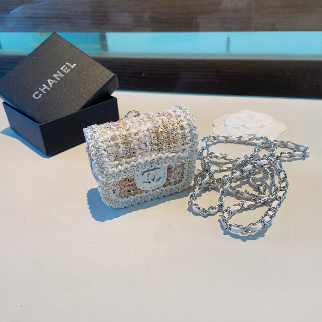 ❤️香奈儿CHANEL mini斜挎包包 粗花呢通用耳机包💥官网1:1耳机包 时尚迷你包包，配链条⛓️挂