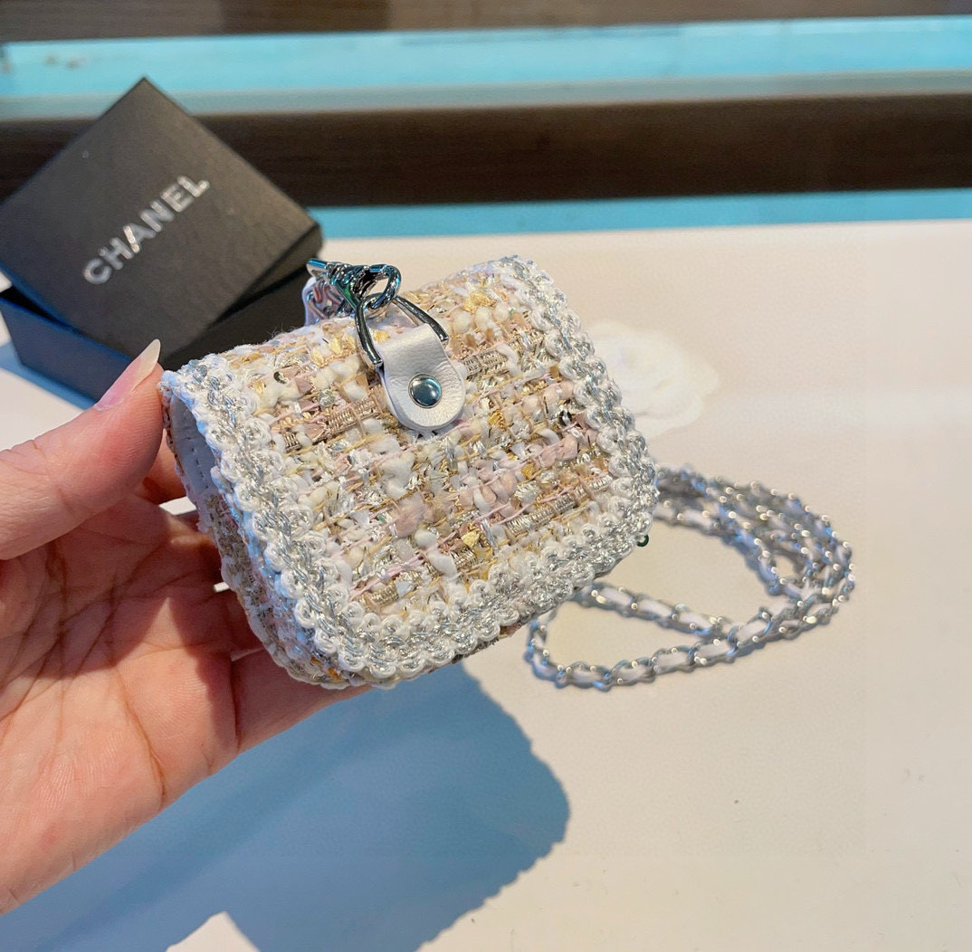❤️香奈儿CHANEL mini斜挎包包 粗花呢通用耳机包💥官网1:1耳机包 时尚迷你包包，配链条⛓️挂