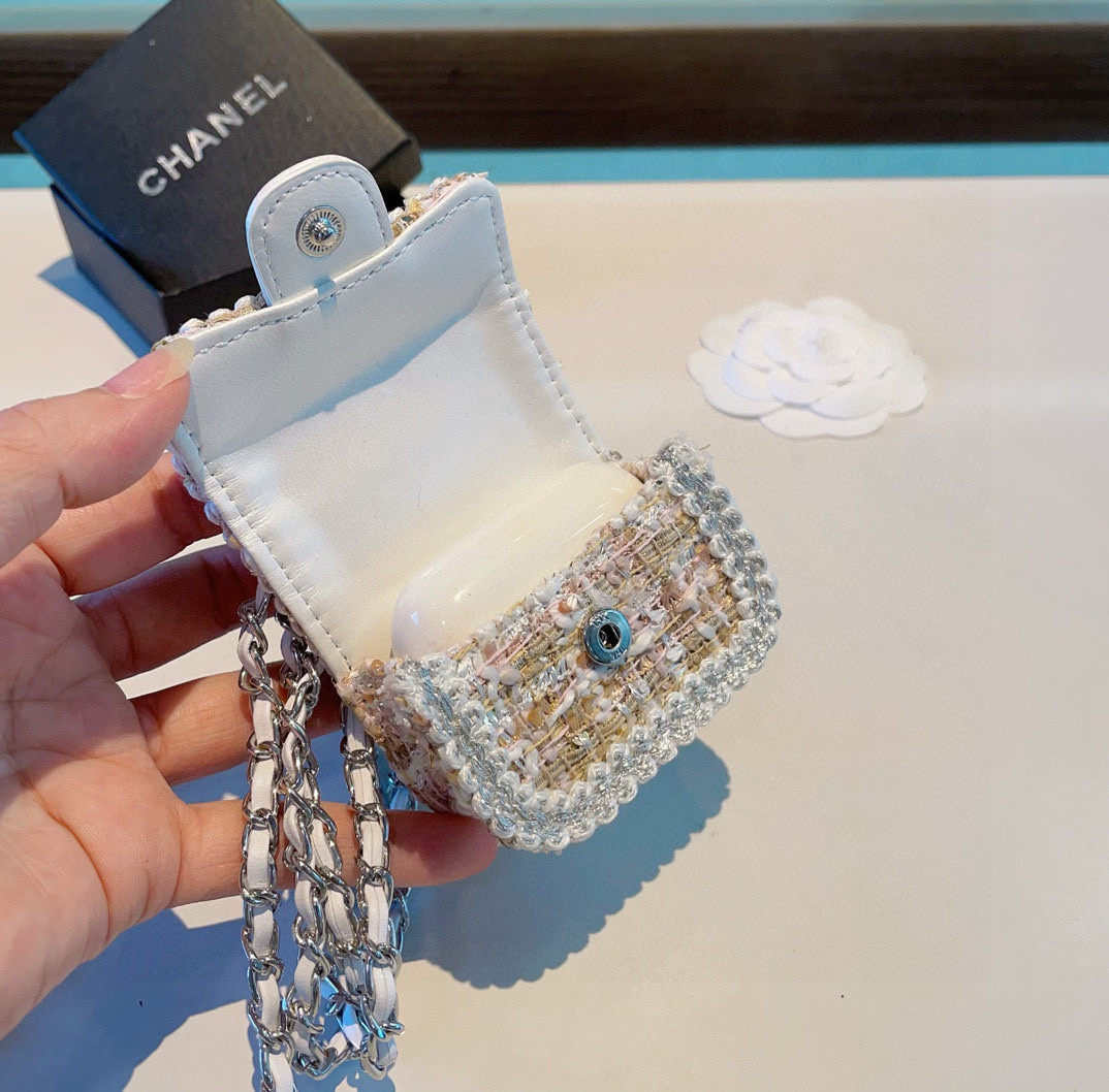 ❤️香奈儿CHANEL mini斜挎包包 粗花呢通用耳机包💥官网1:1耳机包 时尚迷你包包，配链条⛓️挂