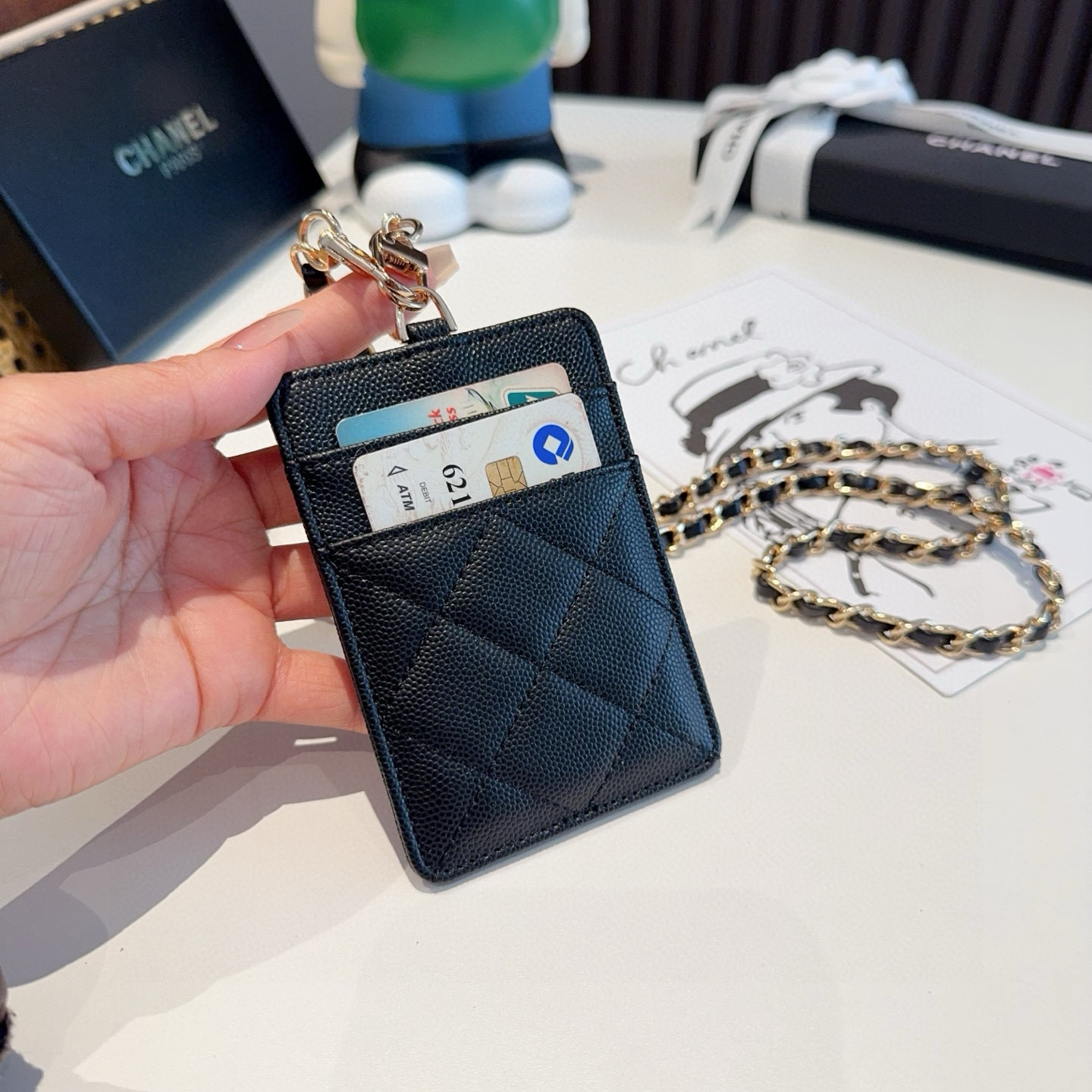 🔥香奈儿菱格绣花链条卡包 工牌🪪卡包 香奈儿卡包 链条挂脖设计🉑拆卸