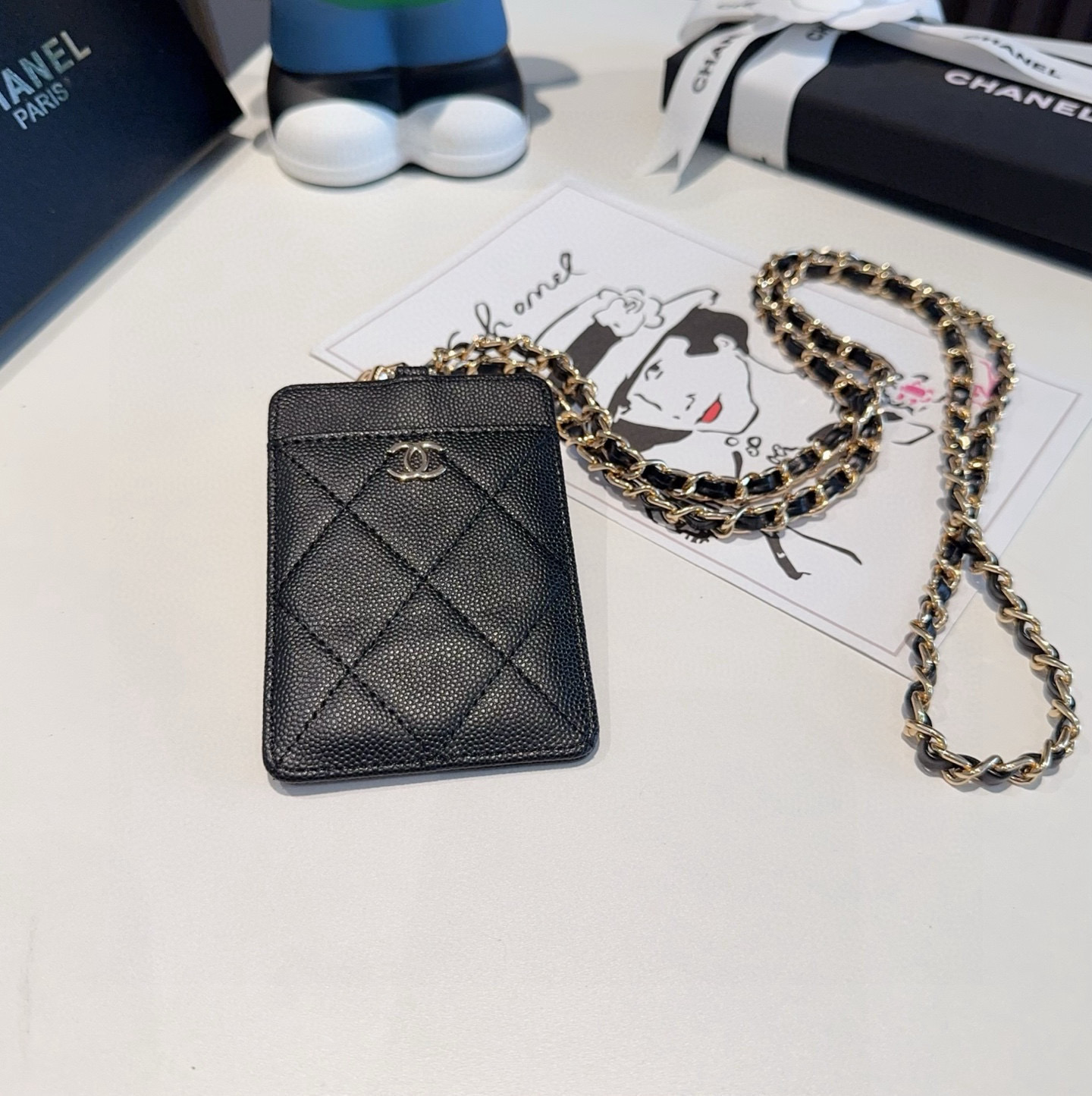 🔥香奈儿菱格绣花链条卡包 工牌🪪卡包 香奈儿卡包 链条挂脖设计🉑拆卸