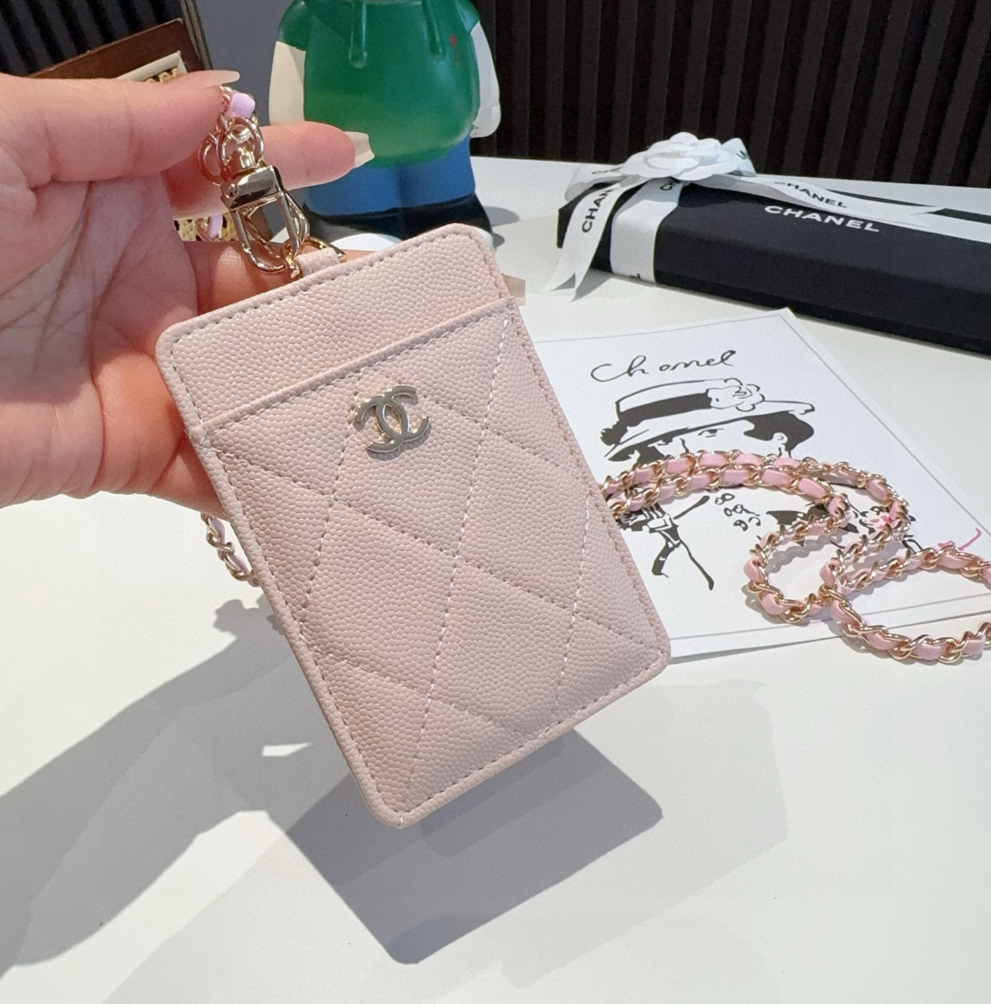 🔥香奈儿菱格绣花链条卡包 工牌🪪卡包 香奈儿卡包 链条挂脖设计🉑拆卸