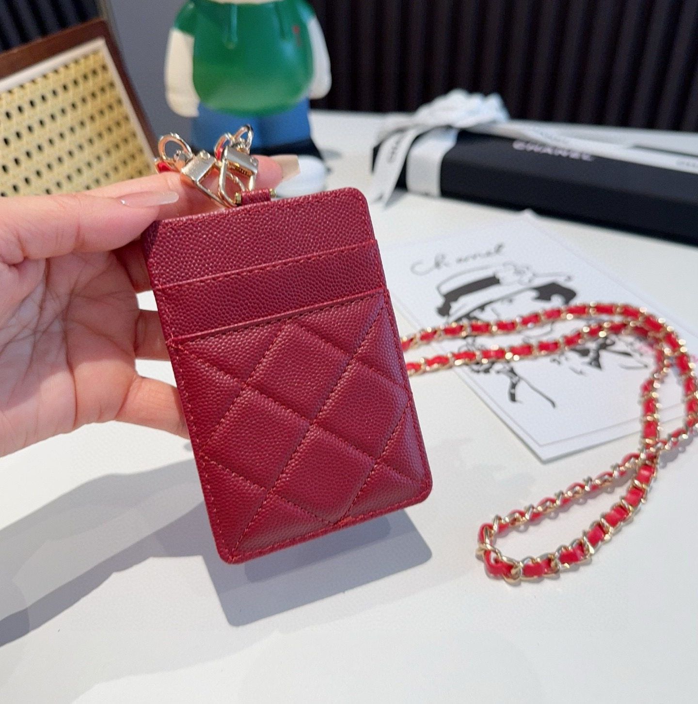 🔥香奈儿菱格绣花链条卡包 工牌🪪卡包 香奈儿卡包 链条挂脖设计🉑拆卸