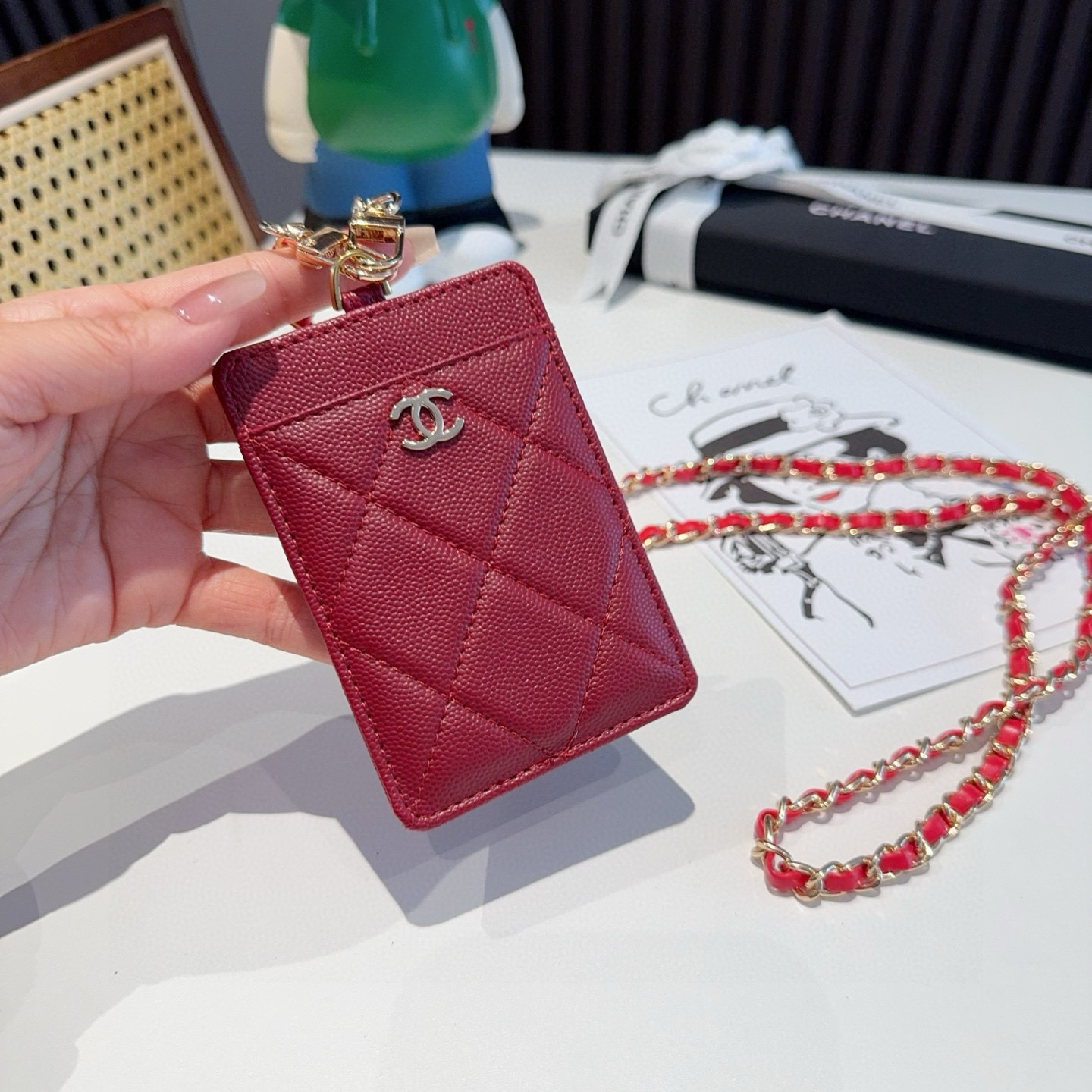 🔥香奈儿菱格绣花链条卡包 工牌🪪卡包 香奈儿卡包 链条挂脖设计🉑拆卸