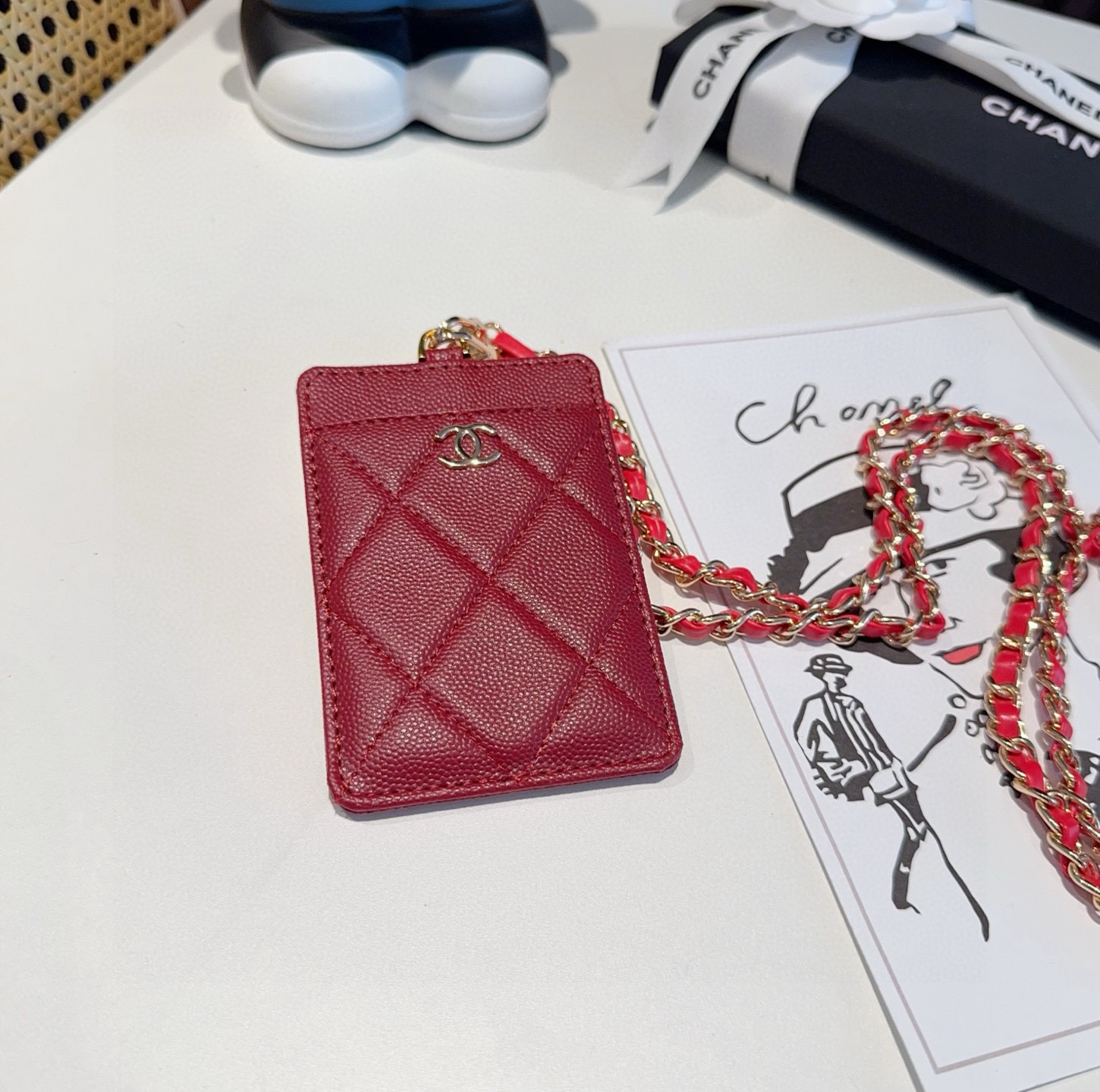🔥香奈儿菱格绣花链条卡包 工牌🪪卡包 香奈儿卡包 链条挂脖设计🉑拆卸
