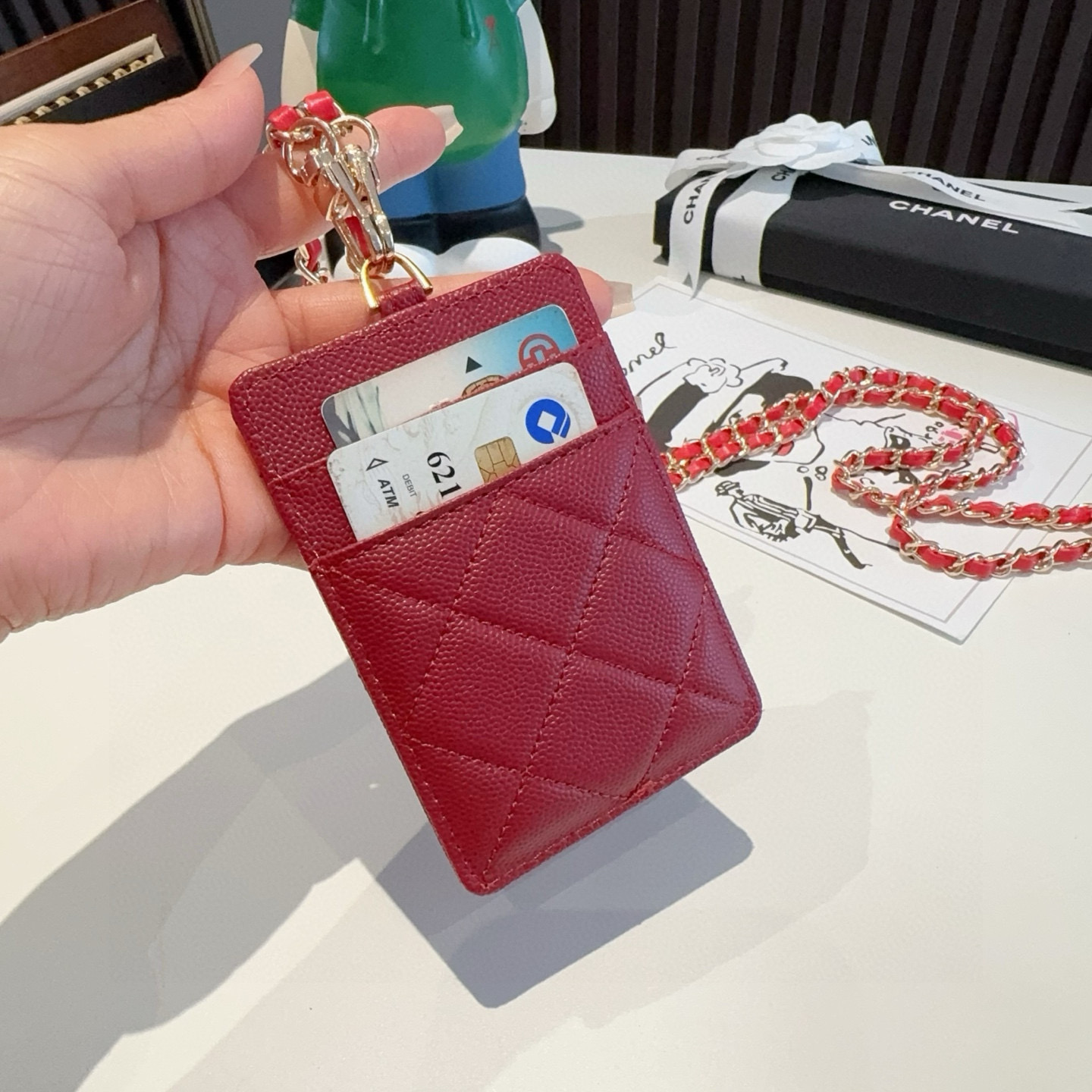 🔥香奈儿菱格绣花链条卡包 工牌🪪卡包 香奈儿卡包 链条挂脖设计🉑拆卸