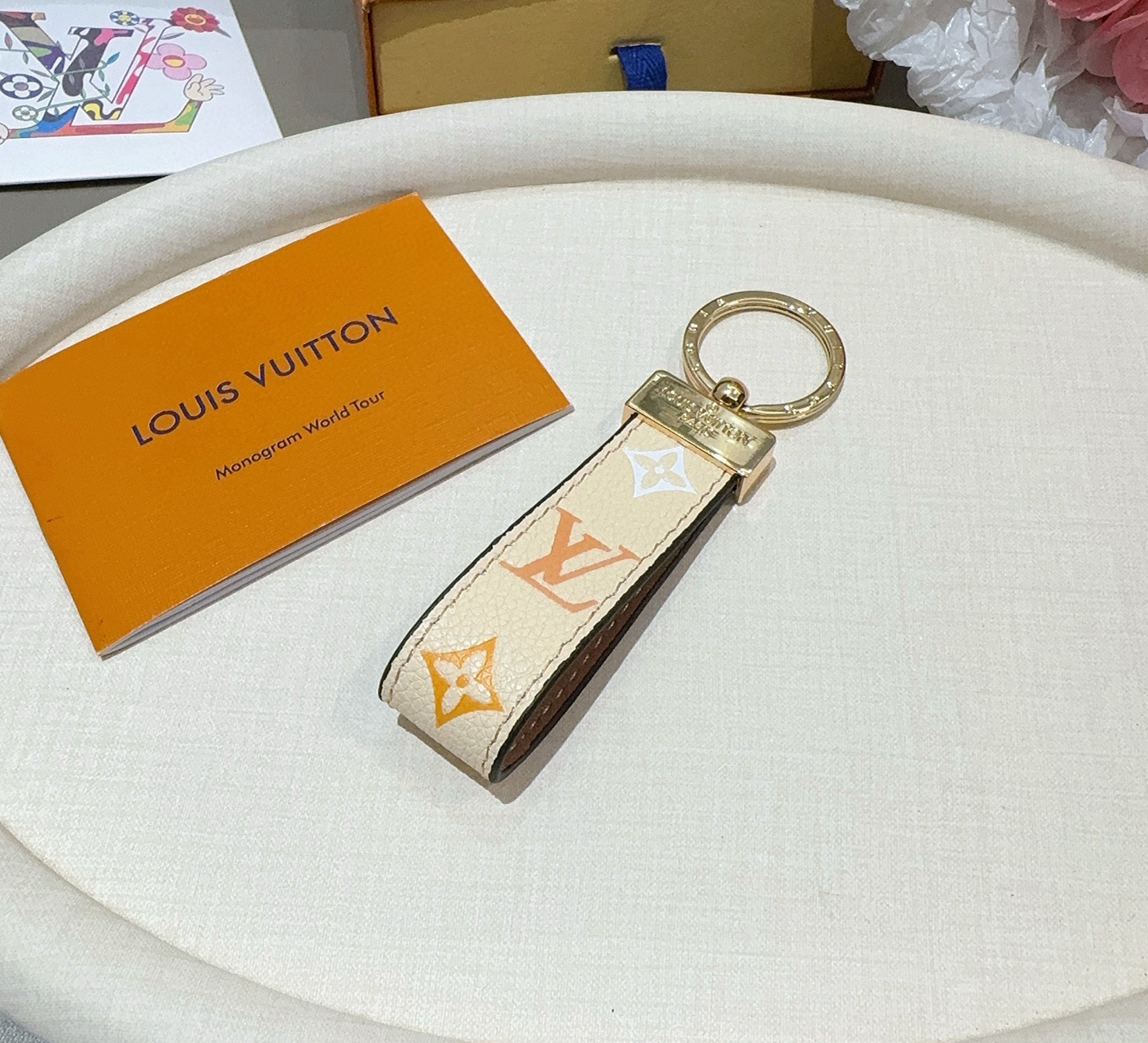 🔥爆款推荐 驴家牛皮压花渐变钥匙扣 LV钥匙扣 车钥匙挂件包包挂饰 DauPhine Dragonne 