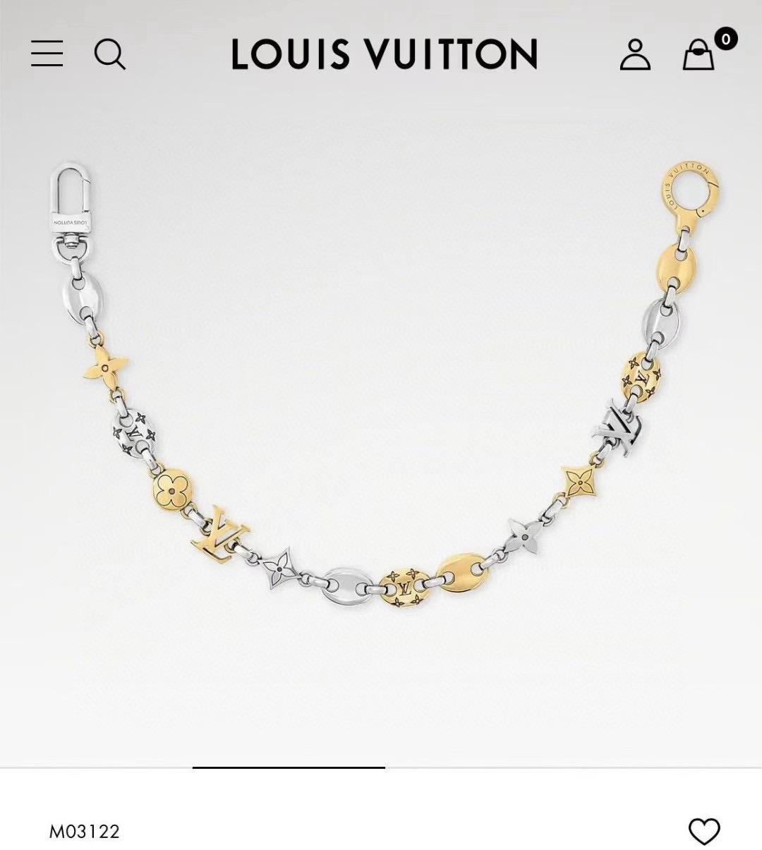 官网新款🔥LV包链钥匙扣 路易威登 Sailor包链 挂饰 银金拼色精选莹亮金属材质，链节设计灵感源自航