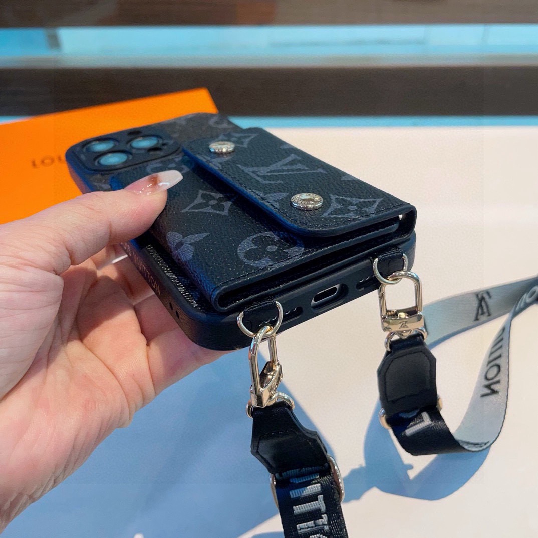 上新LV经典老花斜挎左右开卡包手机壳LV经典款拼色四包围边贴绒布侧边烫金贴皮[666][666] 摄像头