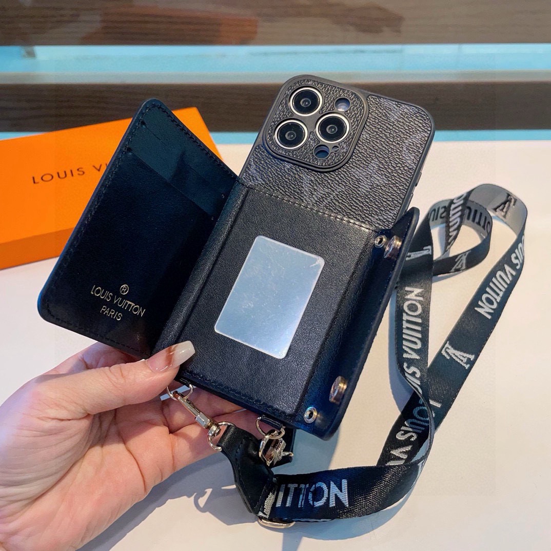 上新LV经典老花斜挎左右开卡包手机壳LV经典款拼色四包围边贴绒布侧边烫金贴皮[666][666] 摄像头