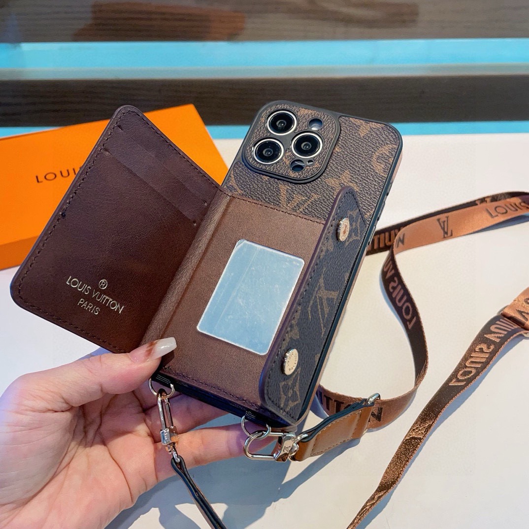 上新LV经典老花斜挎左右开卡包手机壳LV经典款拼色四包围边贴绒布侧边烫金贴皮[666][666] 摄像头