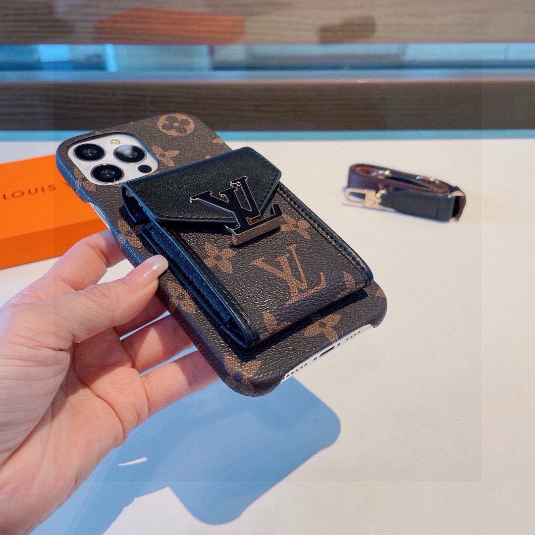 特批 130🔥LVPassy系列卡袋手机壳，经典老花斜挎卡包，零钱包。针织肩带🉑️拆卸，默认配肩带，不要