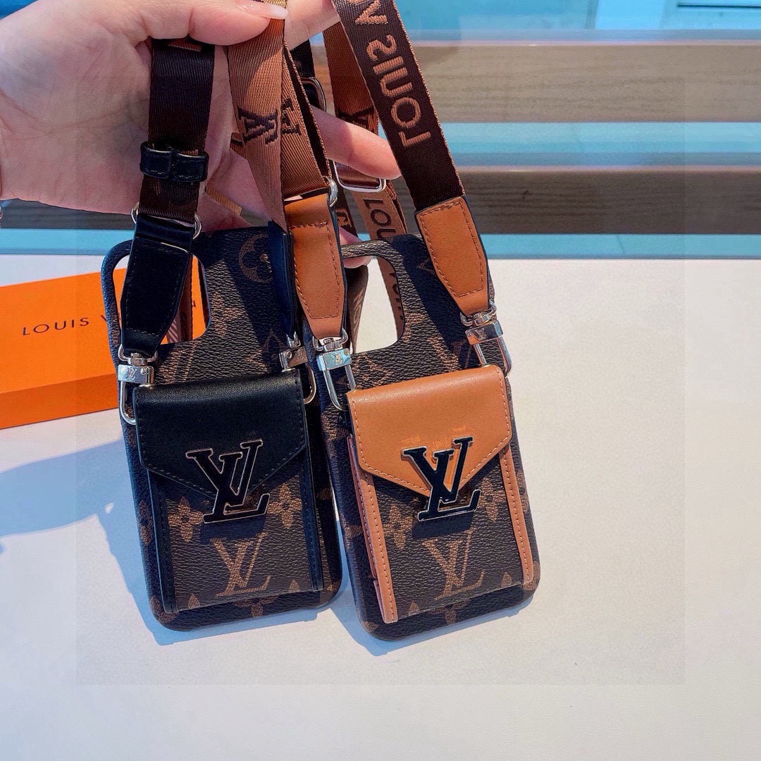 特批 130🔥LVPassy系列卡袋手机壳，经典老花斜挎卡包，零钱包。针织肩带🉑️拆卸，默认配肩带，不要