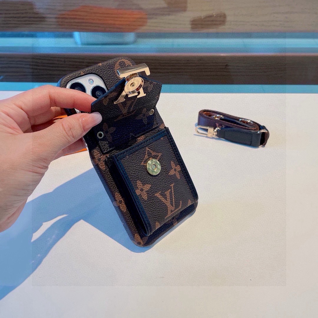 特批 130🔥LVPassy系列卡袋手机壳，经典老花斜挎卡包，零钱包。针织肩带🉑️拆卸，默认配肩带，不要
