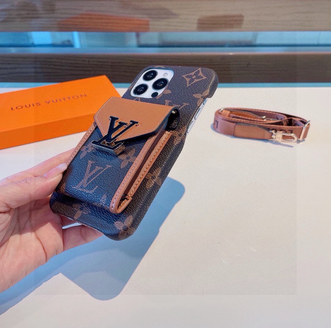 特批 130🔥LVPassy系列卡袋手机壳，经典老花斜挎卡包，零钱包。针织肩带🉑️拆卸，默认配肩带，不要