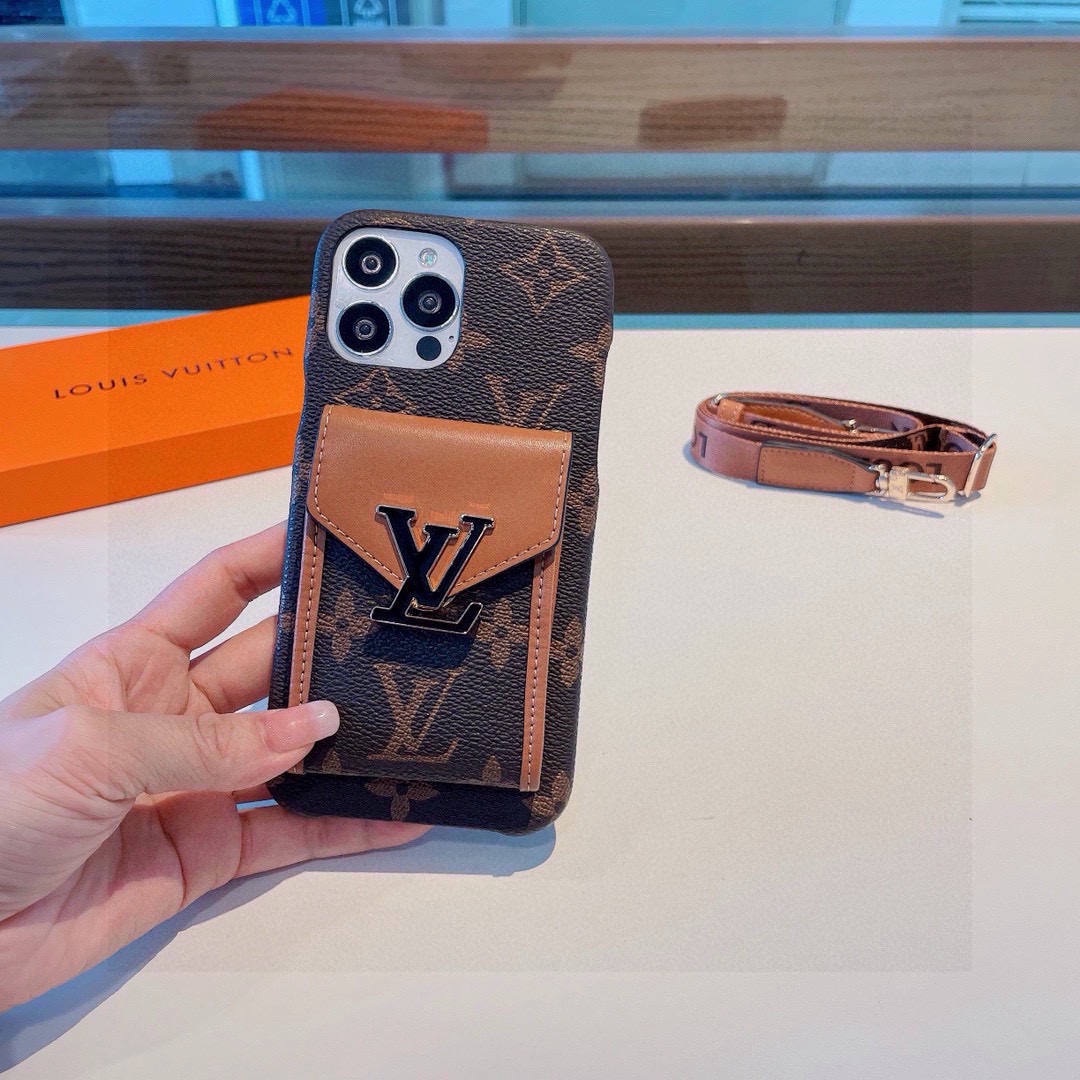 特批 130🔥LVPassy系列卡袋手机壳，经典老花斜挎卡包，零钱包。针织肩带🉑️拆卸，默认配肩带，不要