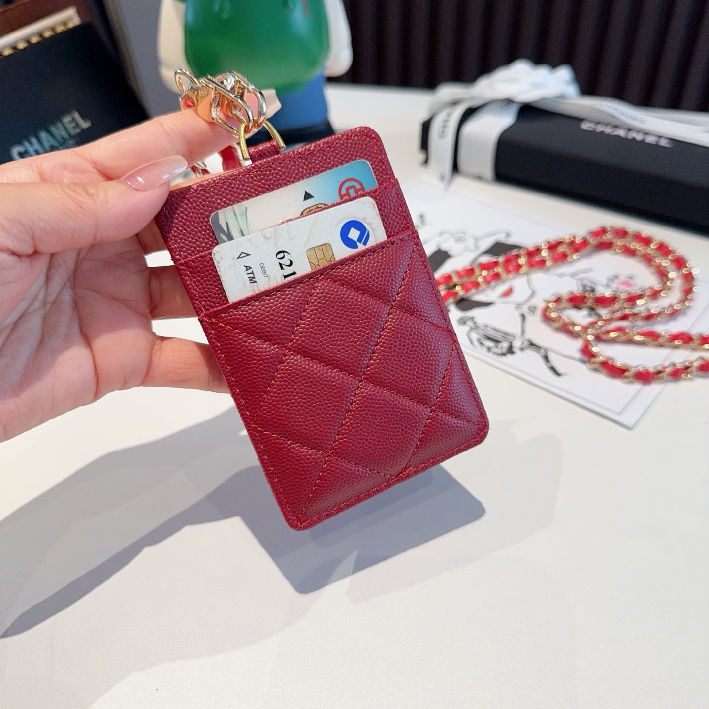 🔥香奈儿菱格绣花链条卡包 工牌🪪卡包 香奈儿卡包 链条挂脖设计🉑拆卸