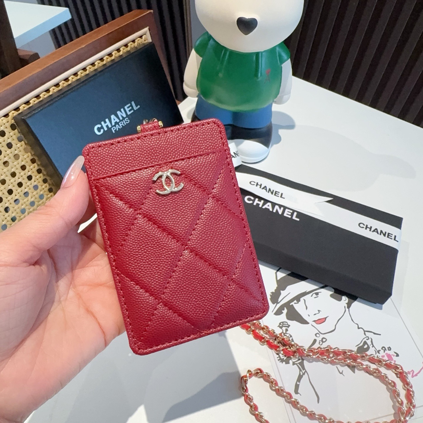 🔥香奈儿菱格绣花链条卡包 工牌🪪卡包 香奈儿卡包 链条挂脖设计🉑拆卸