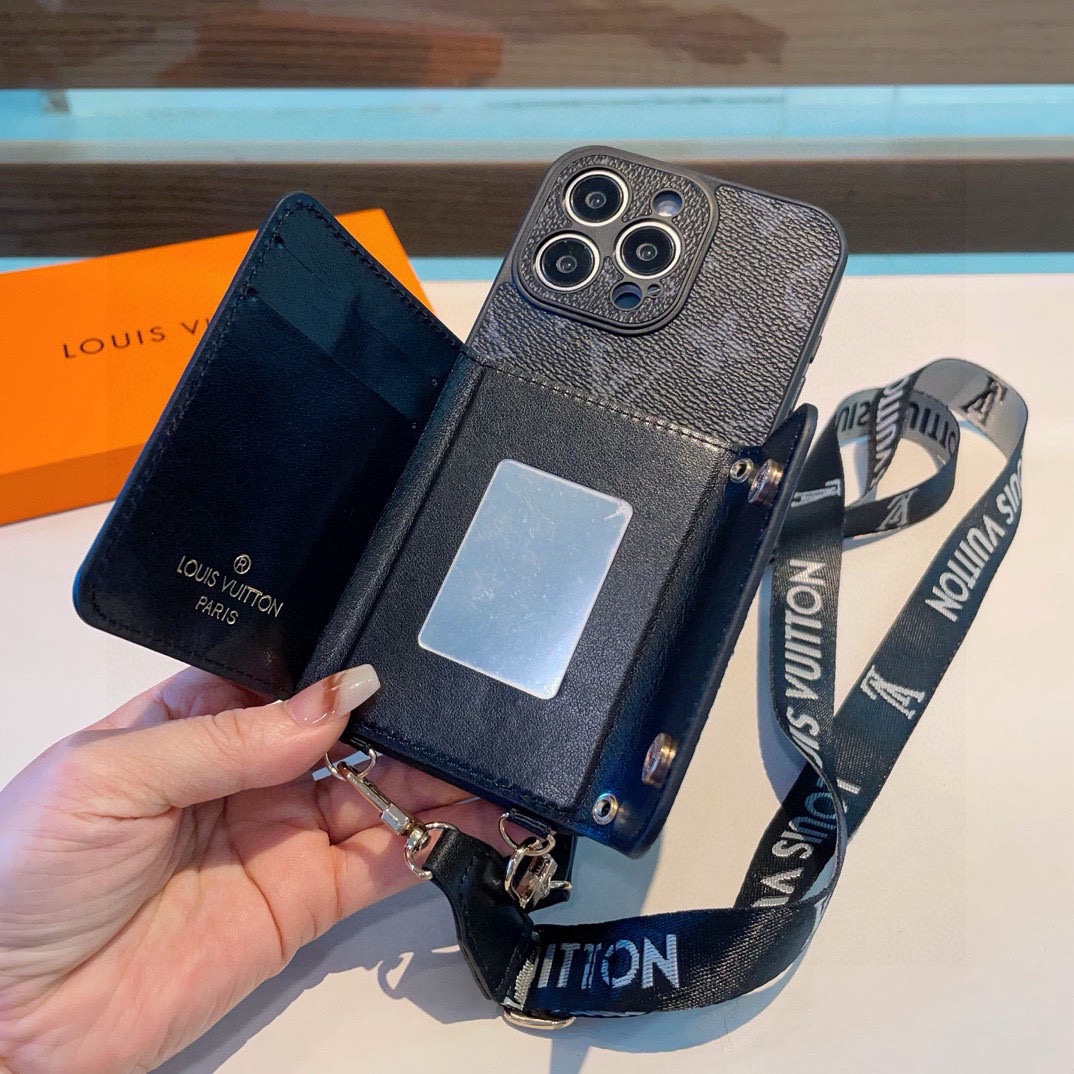 上新LV经典老花斜挎左右开卡包手机壳LV经典款拼色四包围边贴绒布侧边烫金贴皮[666][666] 摄像头