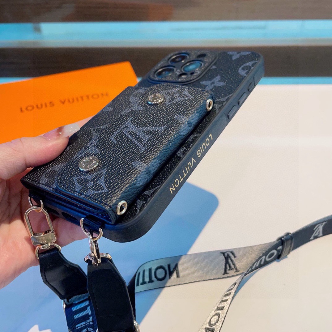 上新LV经典老花斜挎左右开卡包手机壳LV经典款拼色四包围边贴绒布侧边烫金贴皮[666][666] 摄像头