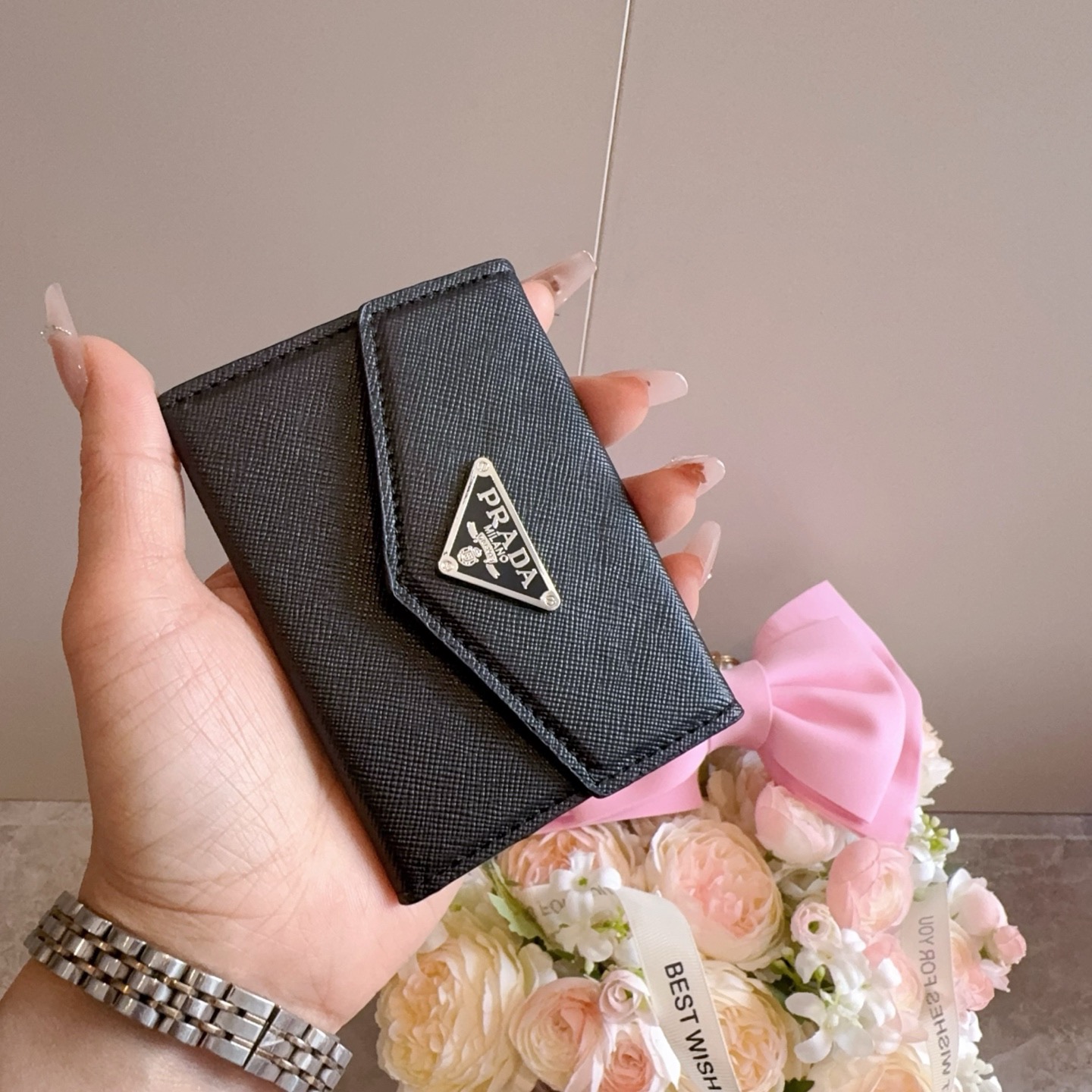 🔥Prada普拉达风琴包 卡包零钱包两用，超纤材质