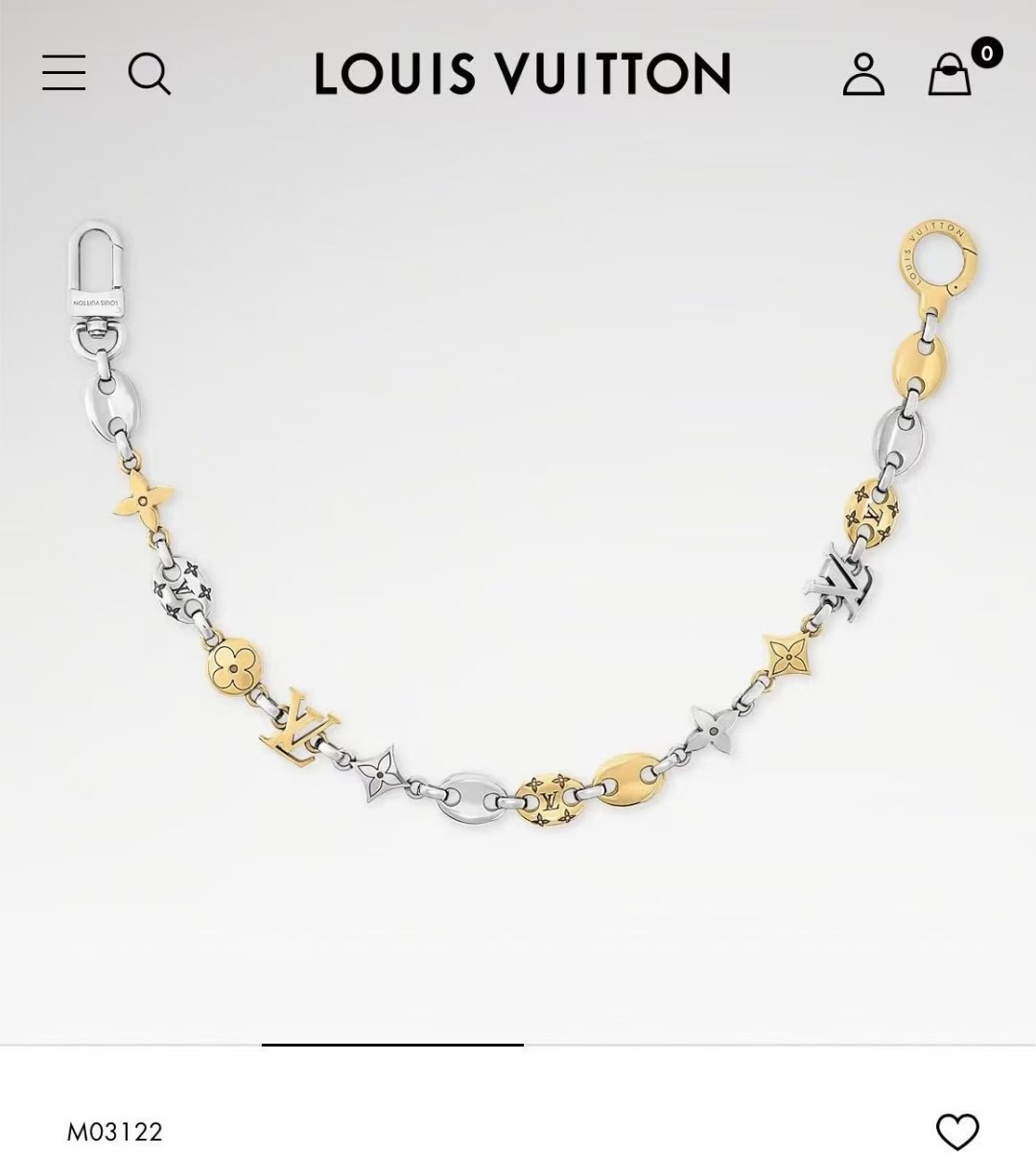 官网新款🔥LV包链钥匙扣 路易威登 Sailor包链 挂饰 银金拼色精选莹亮金属材质，链节设计灵感源自航