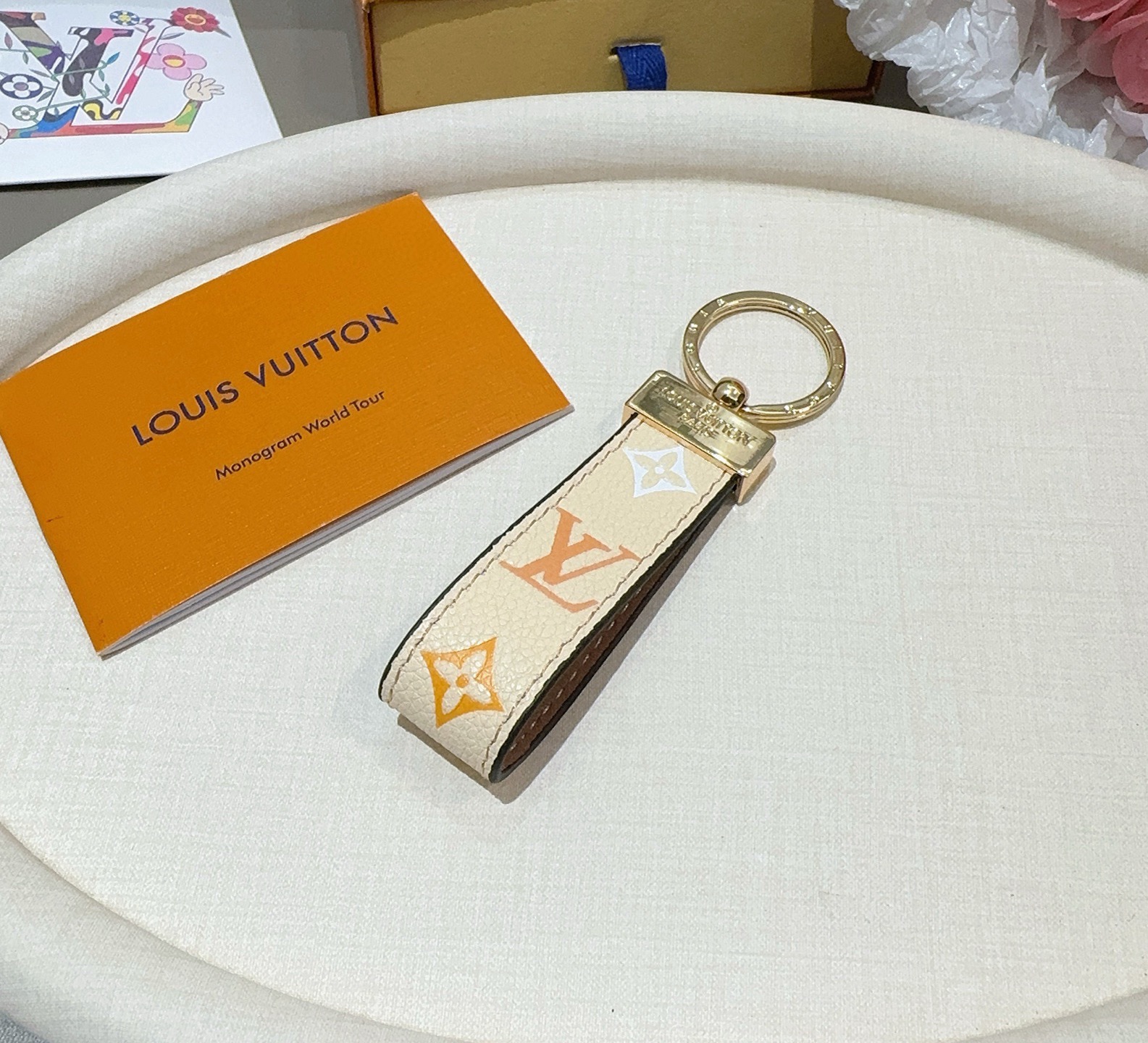 🔥爆款推荐 驴家牛皮压花渐变钥匙扣 LV钥匙扣 车钥匙挂件包包挂饰 DauPhine Dragonne 