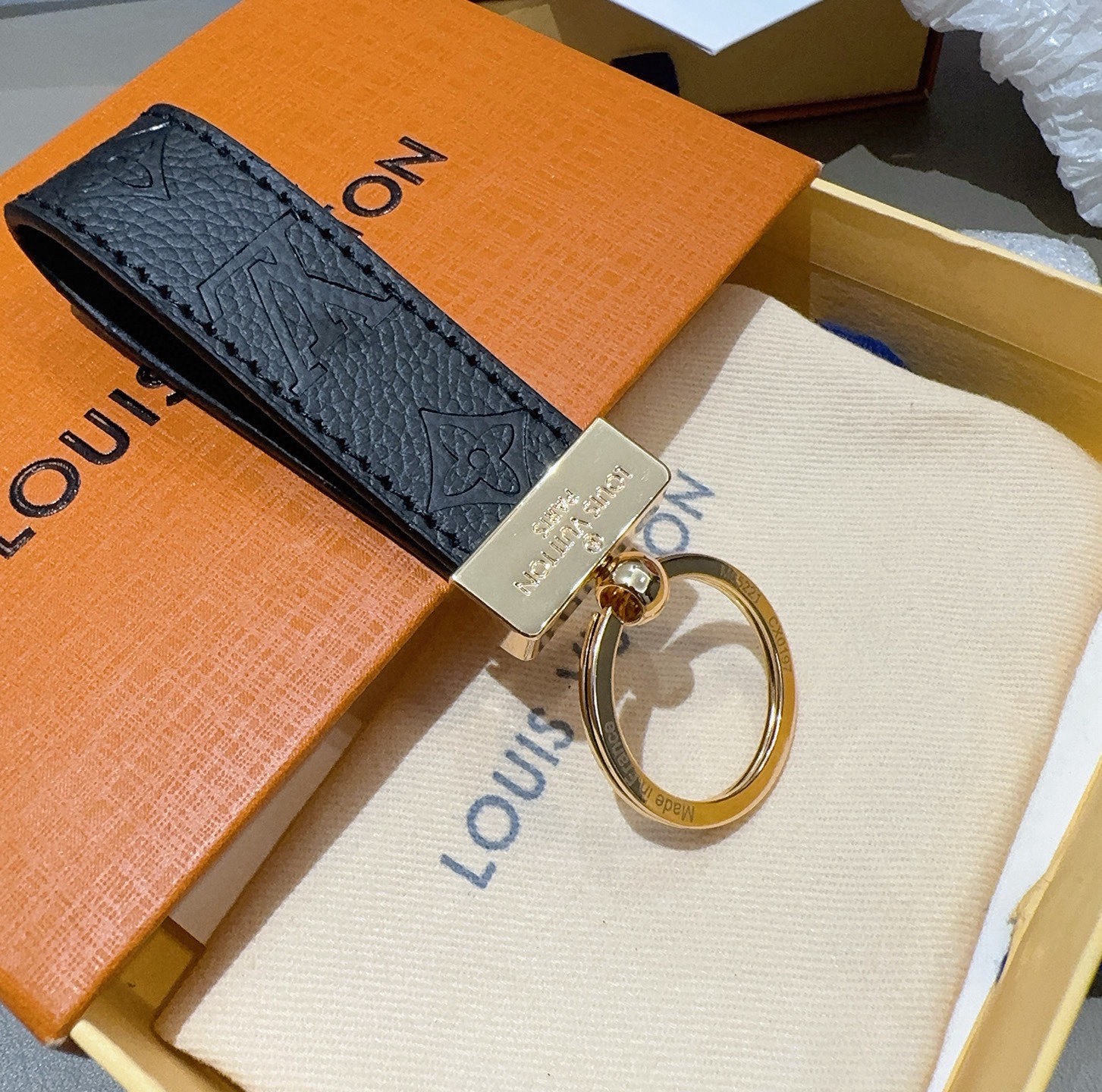 🔥爆款推荐 驴家牛皮压花渐变钥匙扣 LV钥匙扣 车钥匙挂件包包挂饰 DauPhine Dragonne 