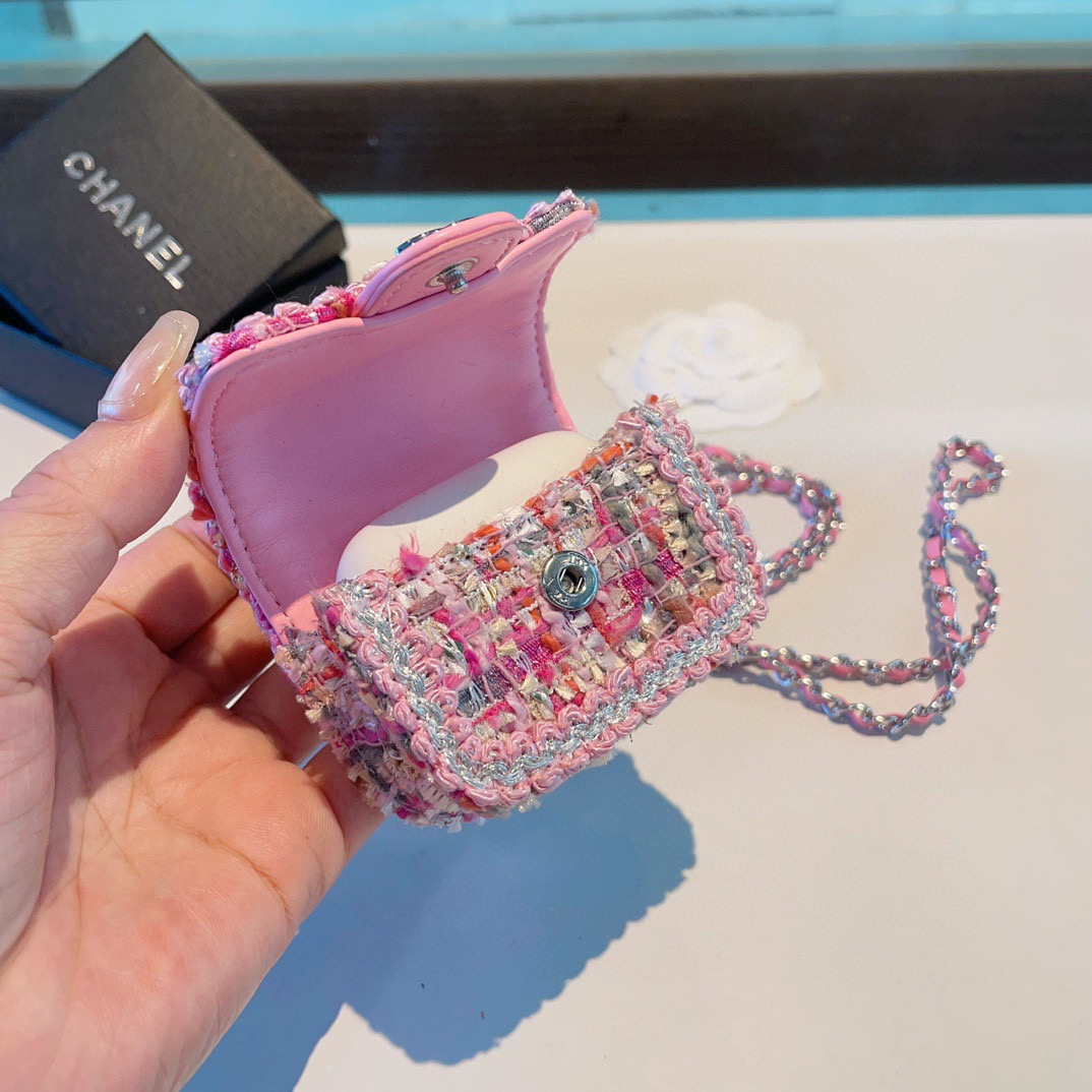 ❤️香奈儿CHANEL mini斜挎包包 粗花呢通用耳机包💥官网1:1耳机包 时尚迷你包包，配链条⛓️挂