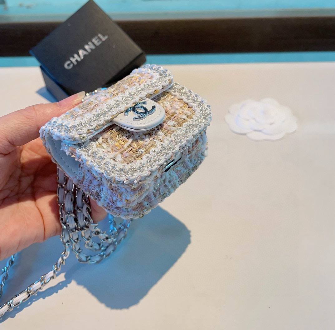 ❤️香奈儿CHANEL mini斜挎包包 粗花呢通用耳机包💥官网1:1耳机包 时尚迷你包包，配链条⛓️挂