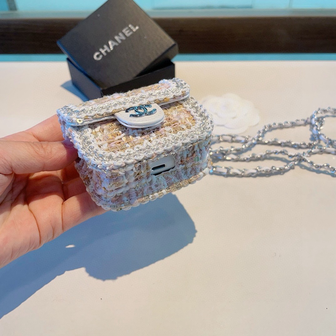 ❤️香奈儿CHANEL mini斜挎包包 粗花呢通用耳机包💥官网1:1耳机包 时尚迷你包包，配链条⛓️挂