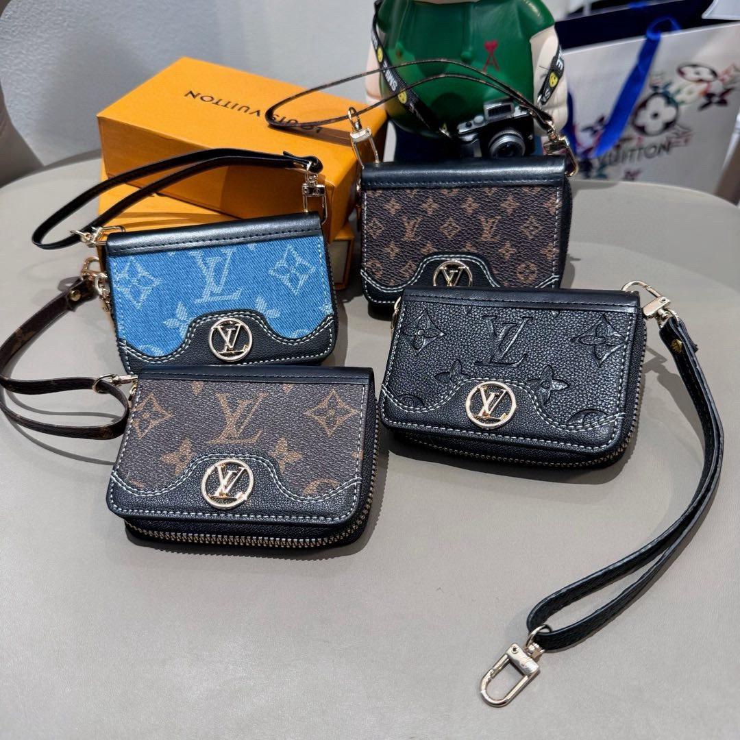 🔥Lv经典老花牛仔拼色卡包 零钱包 👛耳机🎧包 ✨可装口红💄等Mini小拎包，可挎可拿 可挂腰带上 小巧