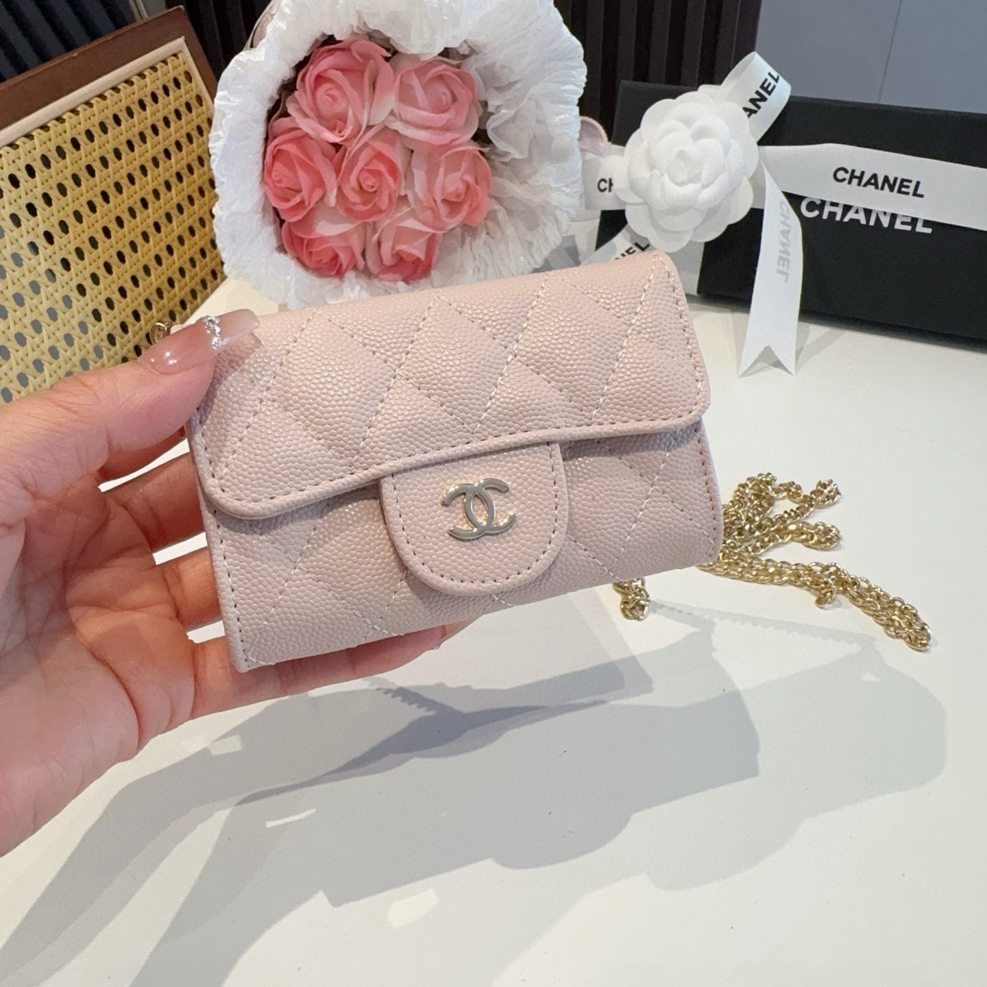 ❤️香奈儿CHANEL mini斜挎包包 零钱包👛搭配细链条⛓️挂绳可拆卸❤️可放耳机 纸巾 口红💄 钥