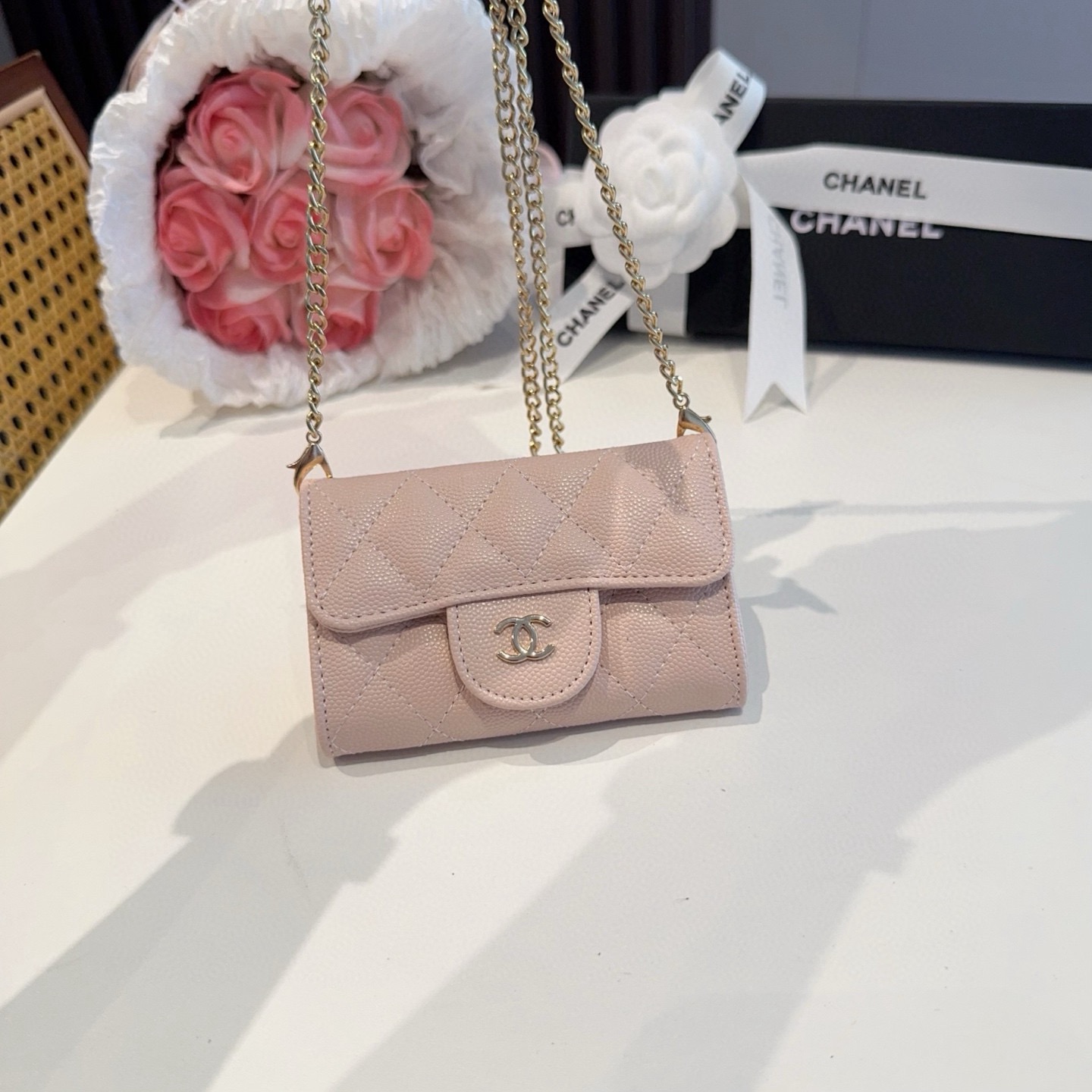 ❤️香奈儿CHANEL mini斜挎包包 零钱包👛搭配细链条⛓️挂绳可拆卸❤️可放耳机 纸巾 口红💄 钥