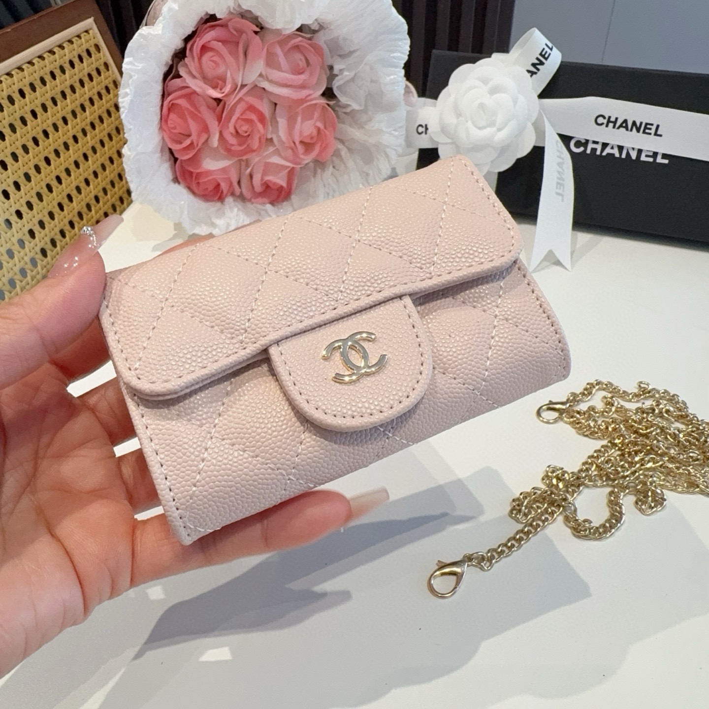 ❤️香奈儿CHANEL mini斜挎包包 零钱包👛搭配细链条⛓️挂绳可拆卸❤️可放耳机 纸巾 口红💄 钥