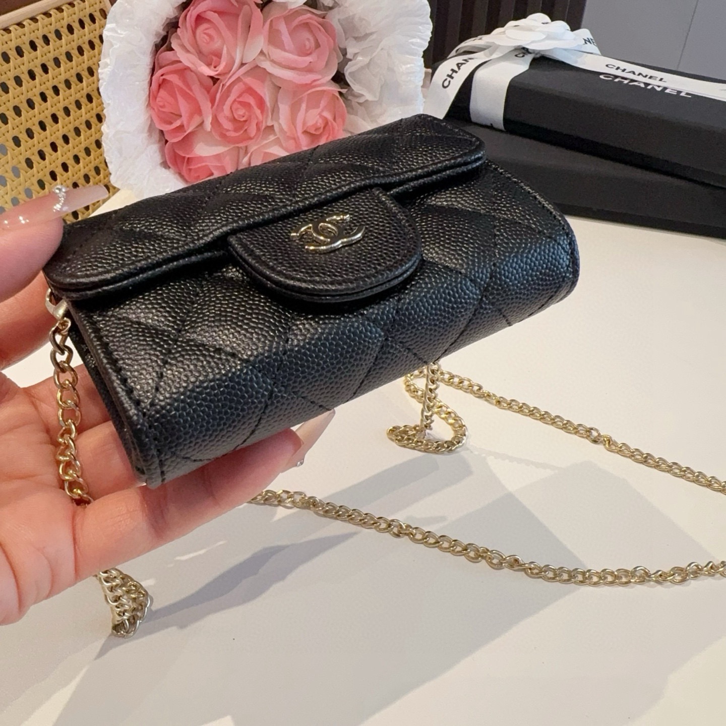 ❤️香奈儿CHANEL mini斜挎包包 零钱包👛搭配细链条⛓️挂绳可拆卸❤️可放耳机 纸巾 口红💄 钥