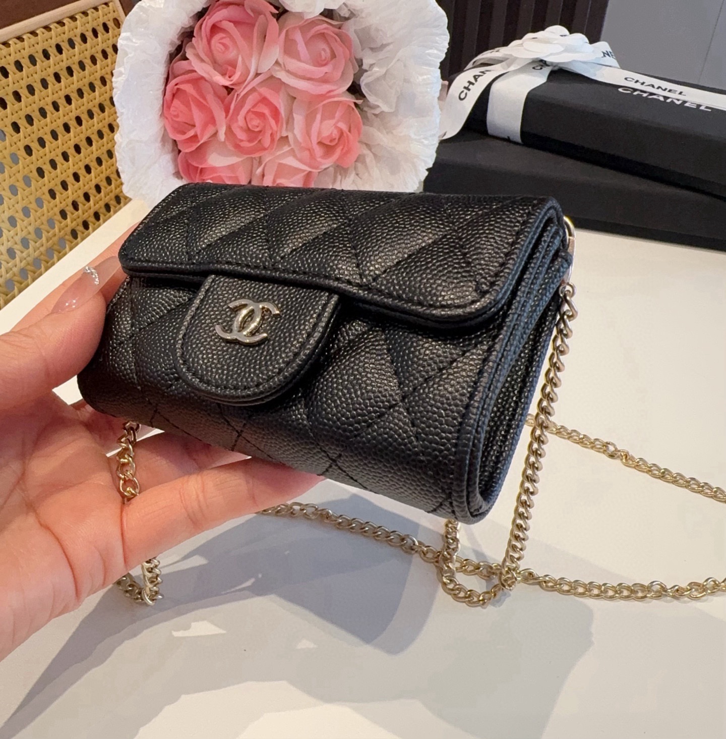 ❤️香奈儿CHANEL mini斜挎包包 零钱包👛搭配细链条⛓️挂绳可拆卸❤️可放耳机 纸巾 口红💄 钥