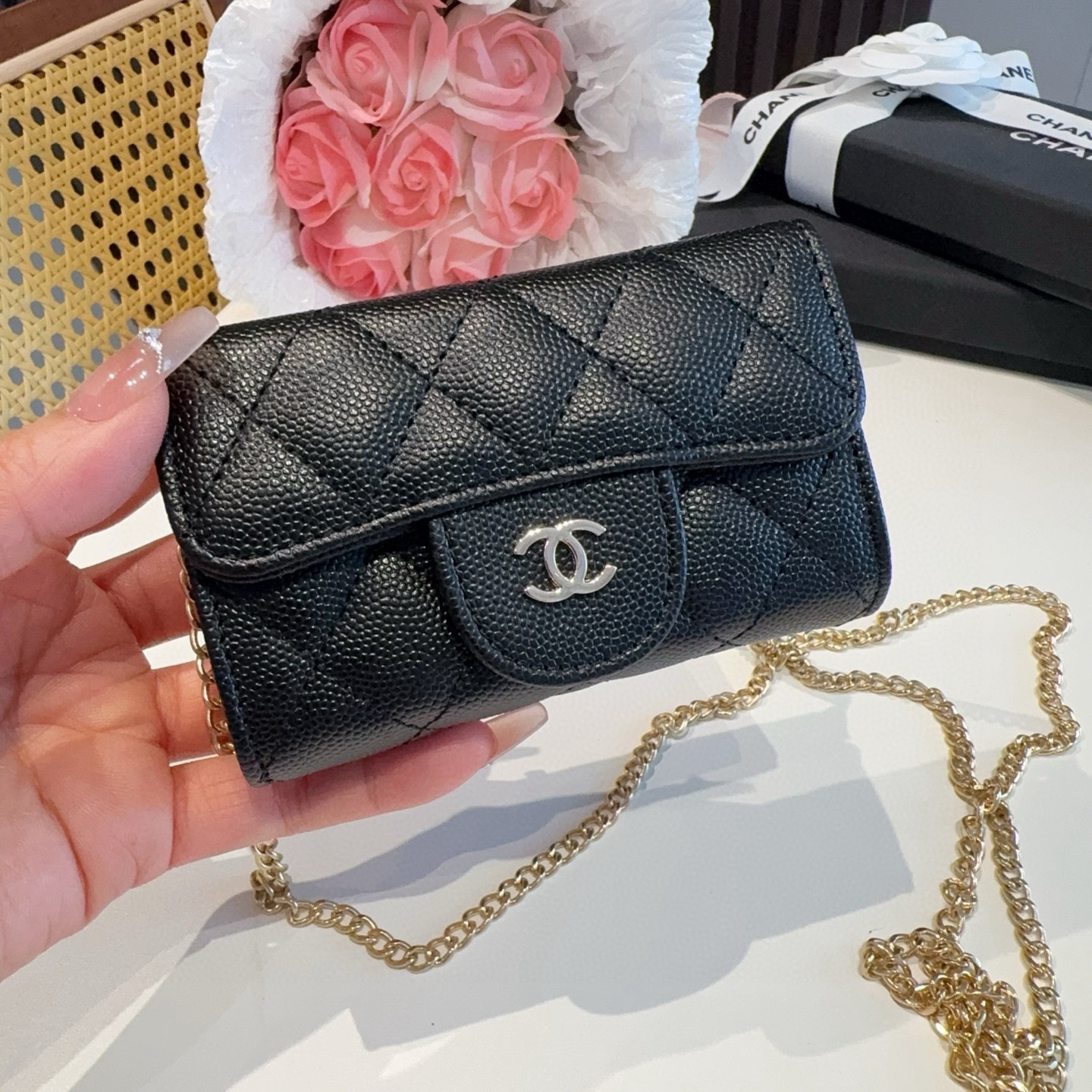 ❤️香奈儿CHANEL mini斜挎包包 零钱包👛搭配细链条⛓️挂绳可拆卸❤️可放耳机 纸巾 口红💄 钥
