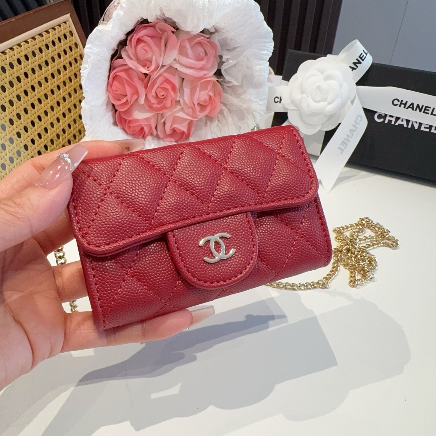 ❤️香奈儿CHANEL mini斜挎包包 零钱包👛搭配细链条⛓️挂绳可拆卸❤️可放耳机 纸巾 口红💄 钥