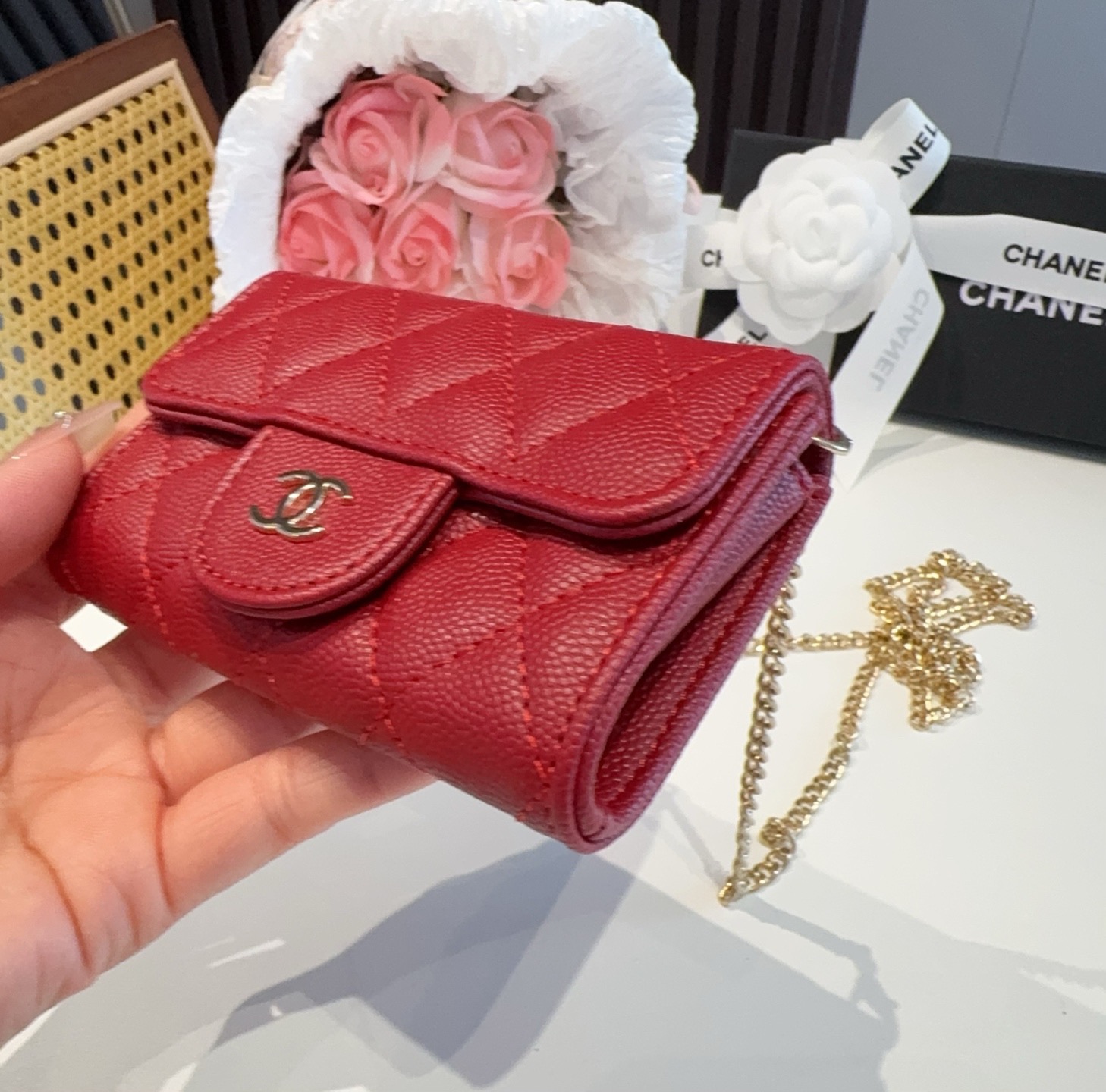 ❤️香奈儿CHANEL mini斜挎包包 零钱包👛搭配细链条⛓️挂绳可拆卸❤️可放耳机 纸巾 口红💄 钥