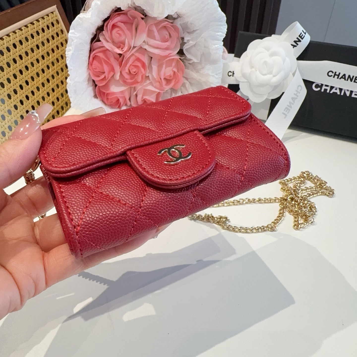 ❤️香奈儿CHANEL mini斜挎包包 零钱包👛搭配细链条⛓️挂绳可拆卸❤️可放耳机 纸巾 口红💄 钥