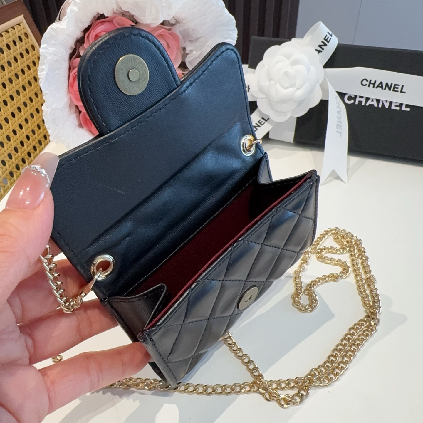 ❤️香奈儿CHANEL mini斜挎包包 零钱包👛搭配细链条⛓️挂绳可拆卸❤️可放耳机 纸巾 口红💄 钥