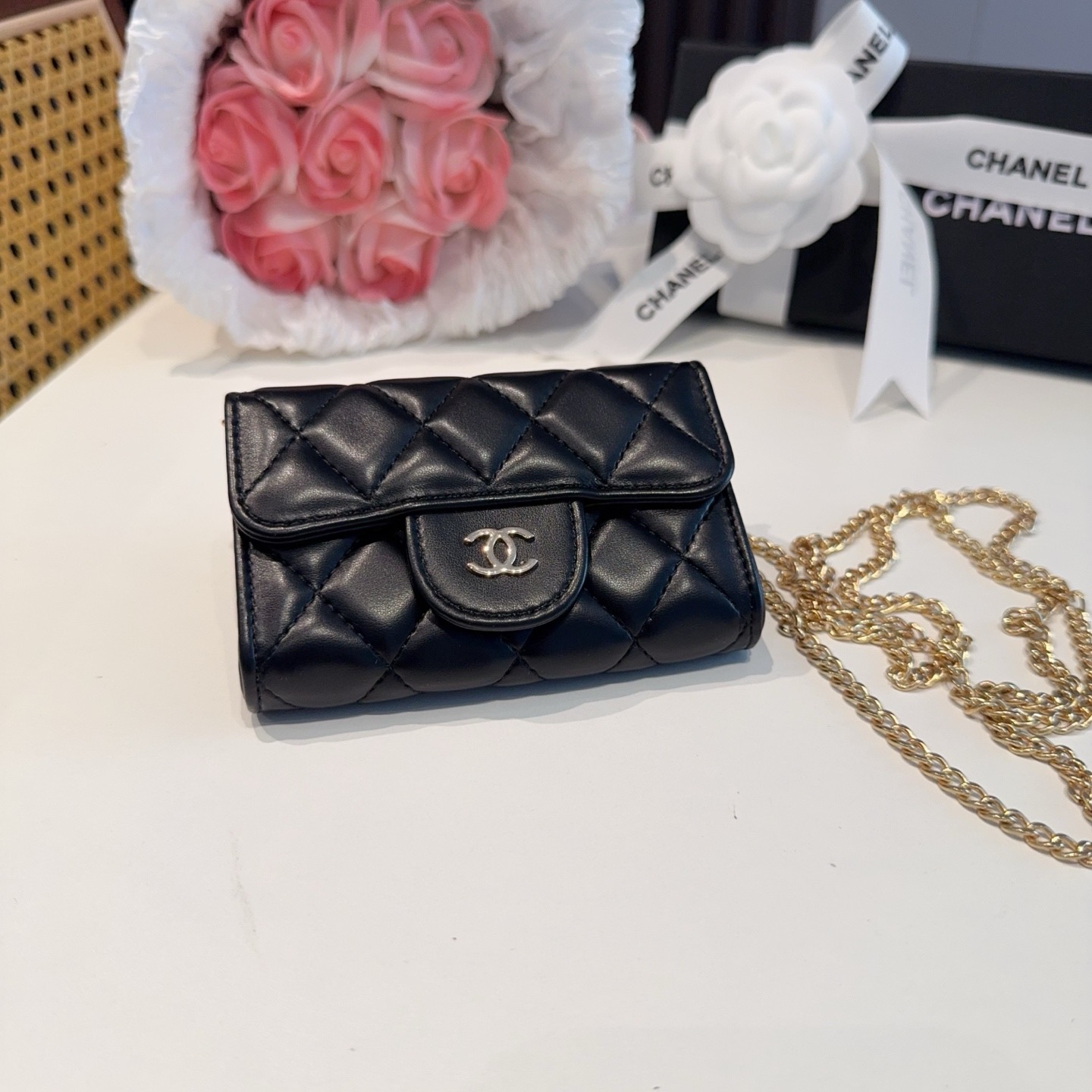 ❤️香奈儿CHANEL mini斜挎包包 零钱包👛搭配细链条⛓️挂绳可拆卸❤️可放耳机 纸巾 口红💄 钥