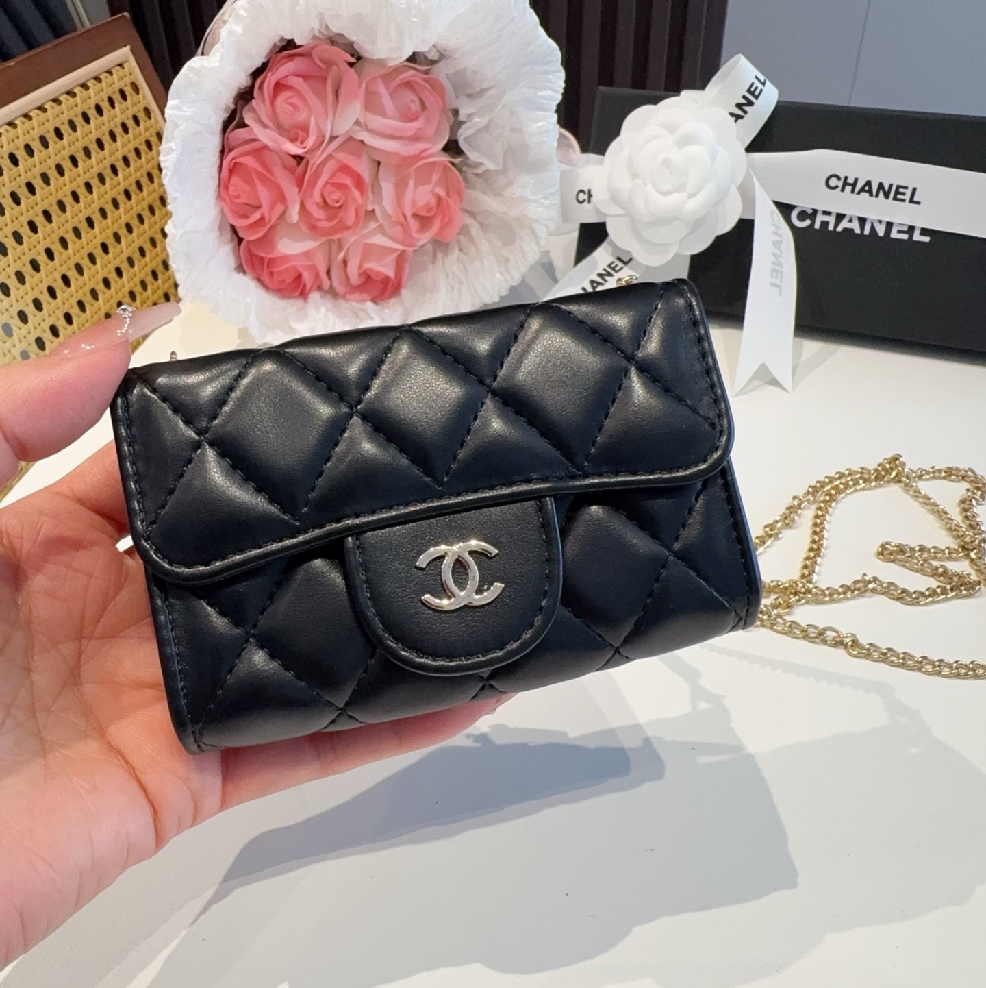 ❤️香奈儿CHANEL mini斜挎包包 零钱包👛搭配细链条⛓️挂绳可拆卸❤️可放耳机 纸巾 口红💄 钥