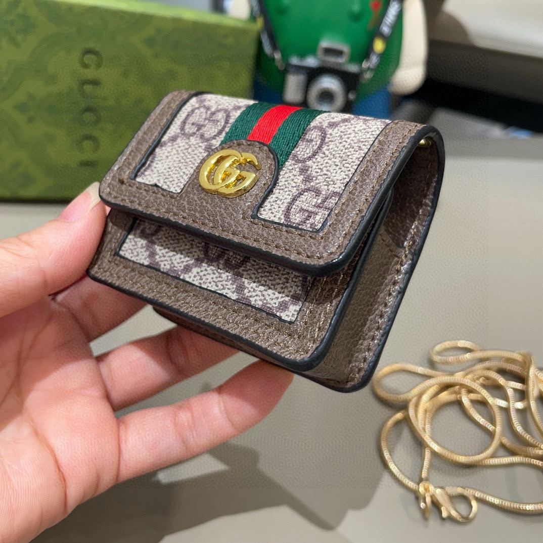 🔥Gucci古驰通用蓝牙耳机包，GUCCI oPhidia系列耳机包钥匙扣挂饰包饰！配长链条🉑️斜挎，挂