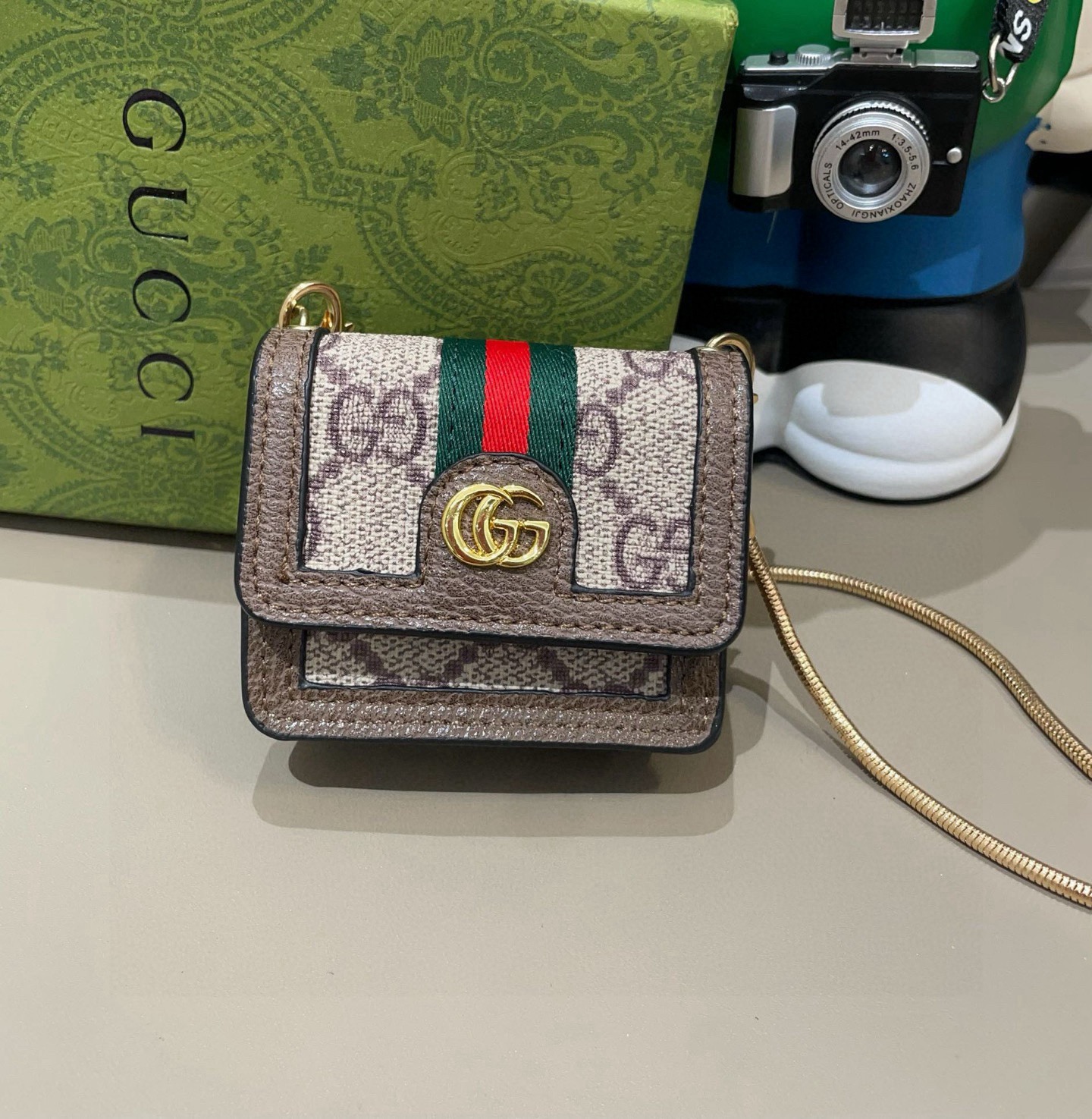 🔥Gucci古驰通用蓝牙耳机包，GUCCI oPhidia系列耳机包钥匙扣挂饰包饰！配长链条🉑️斜挎，挂